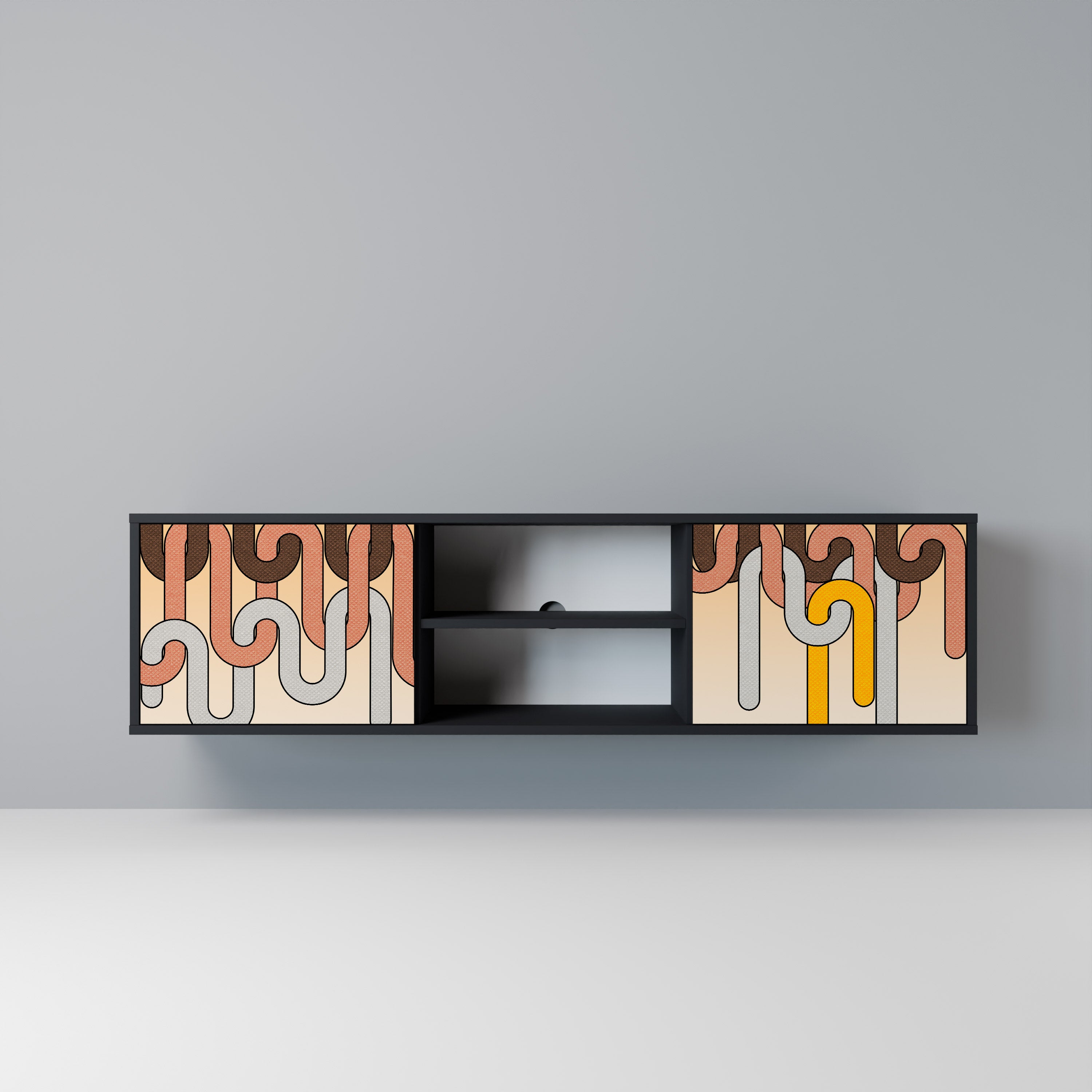 Mueble para TV de 2 puertas COLORFUL STRINGS con acabado negro