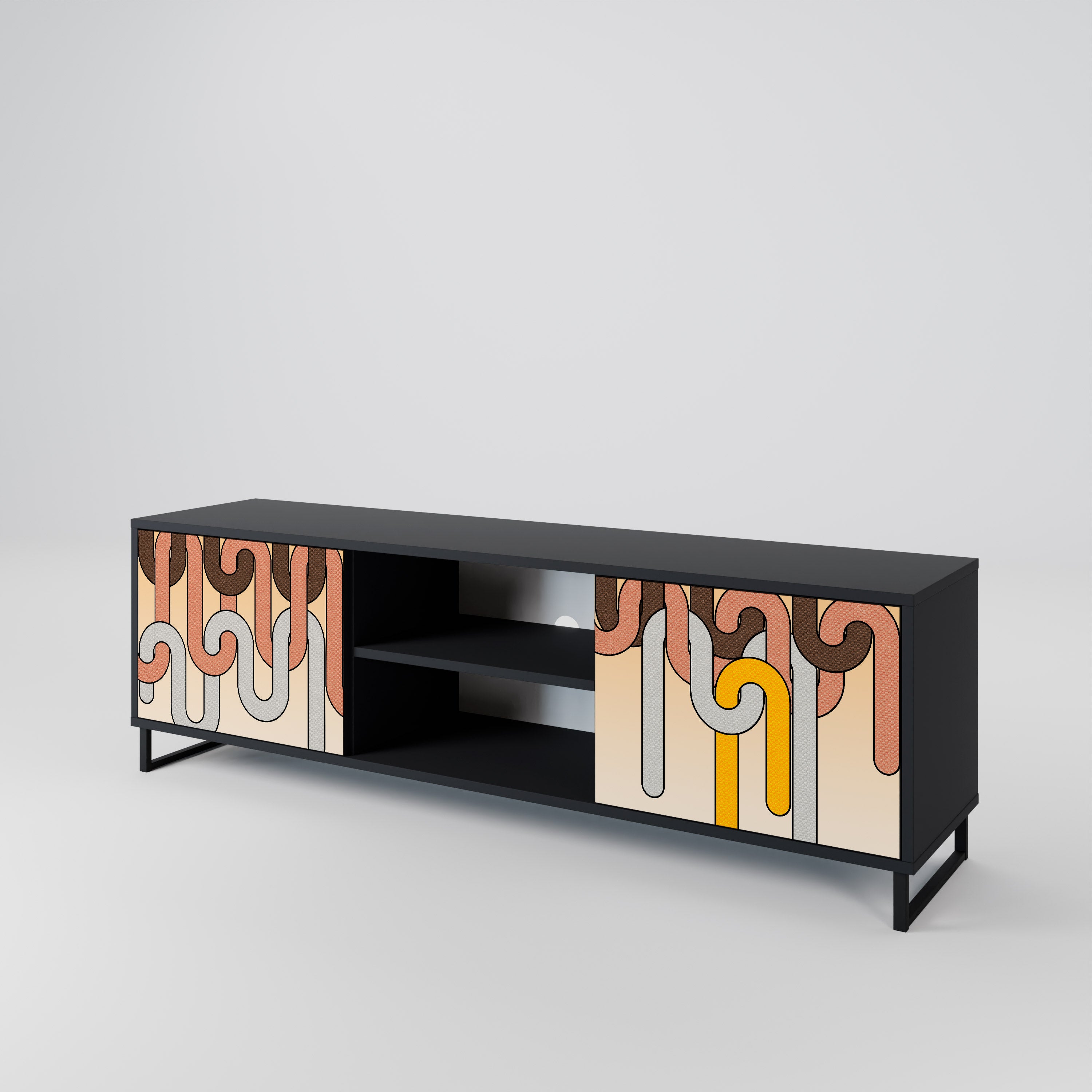 Mueble para TV de 2 puertas COLORFUL STRINGS con acabado negro
