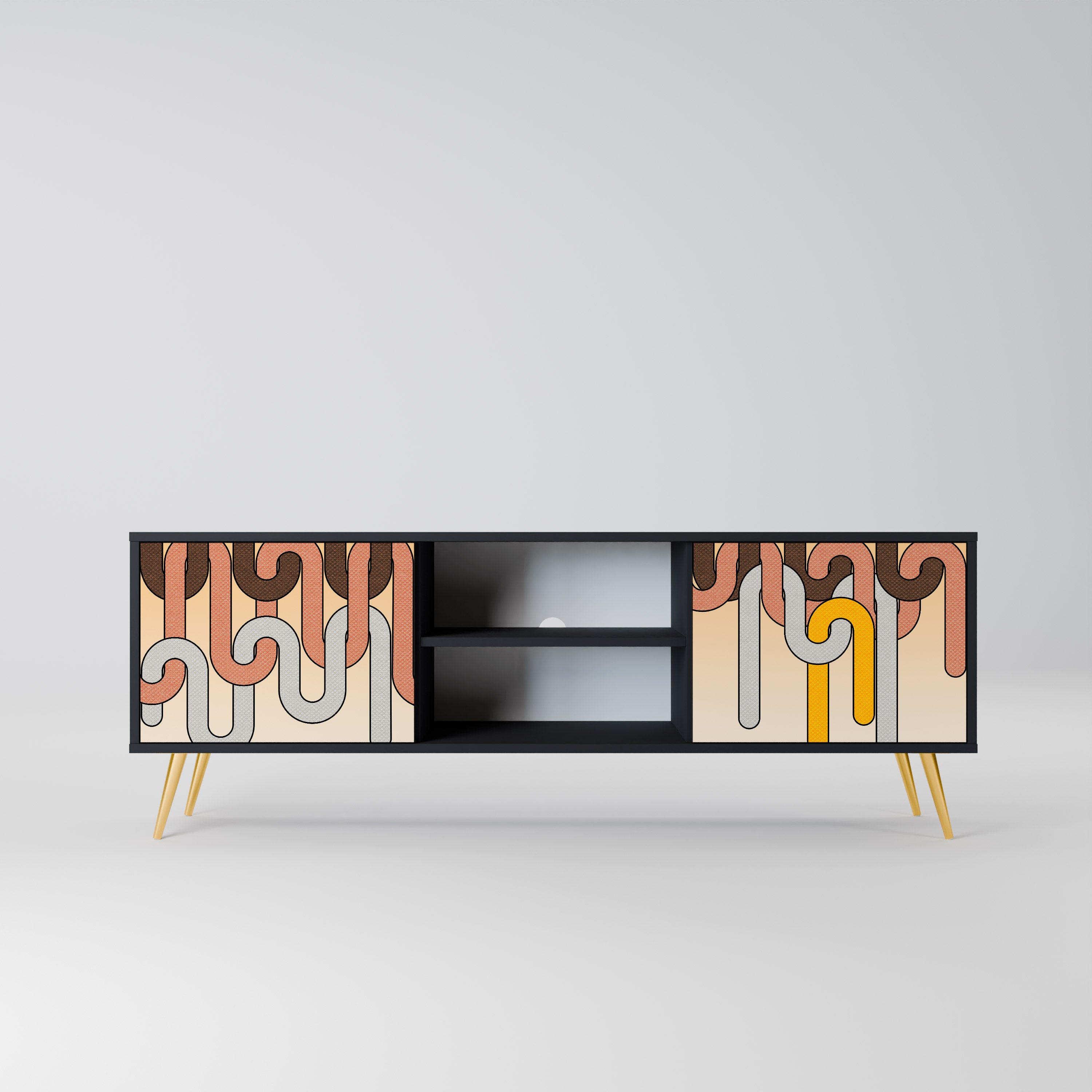 Mueble para TV de 2 puertas COLORFUL STRINGS con acabado negro