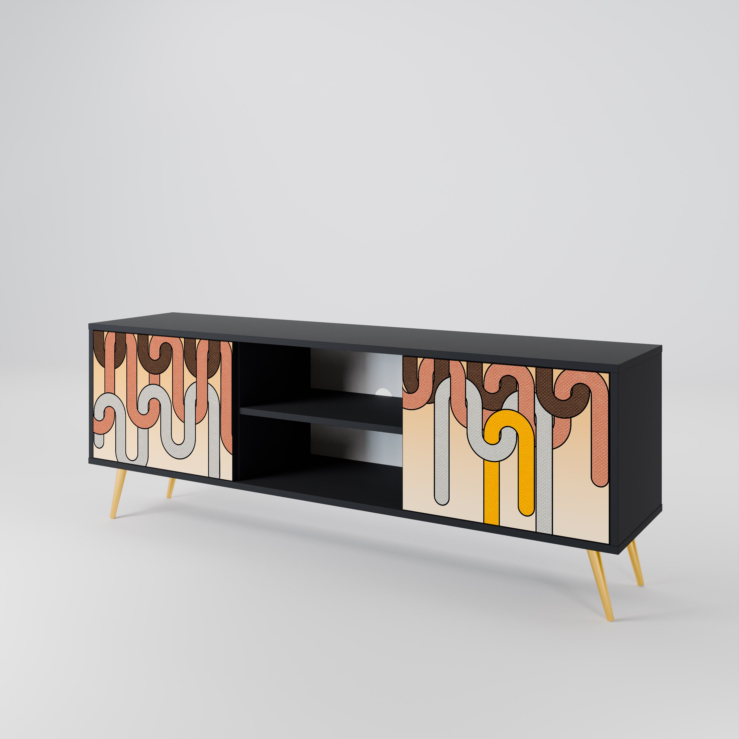Mueble para TV de 2 puertas COLORFUL STRINGS con acabado negro