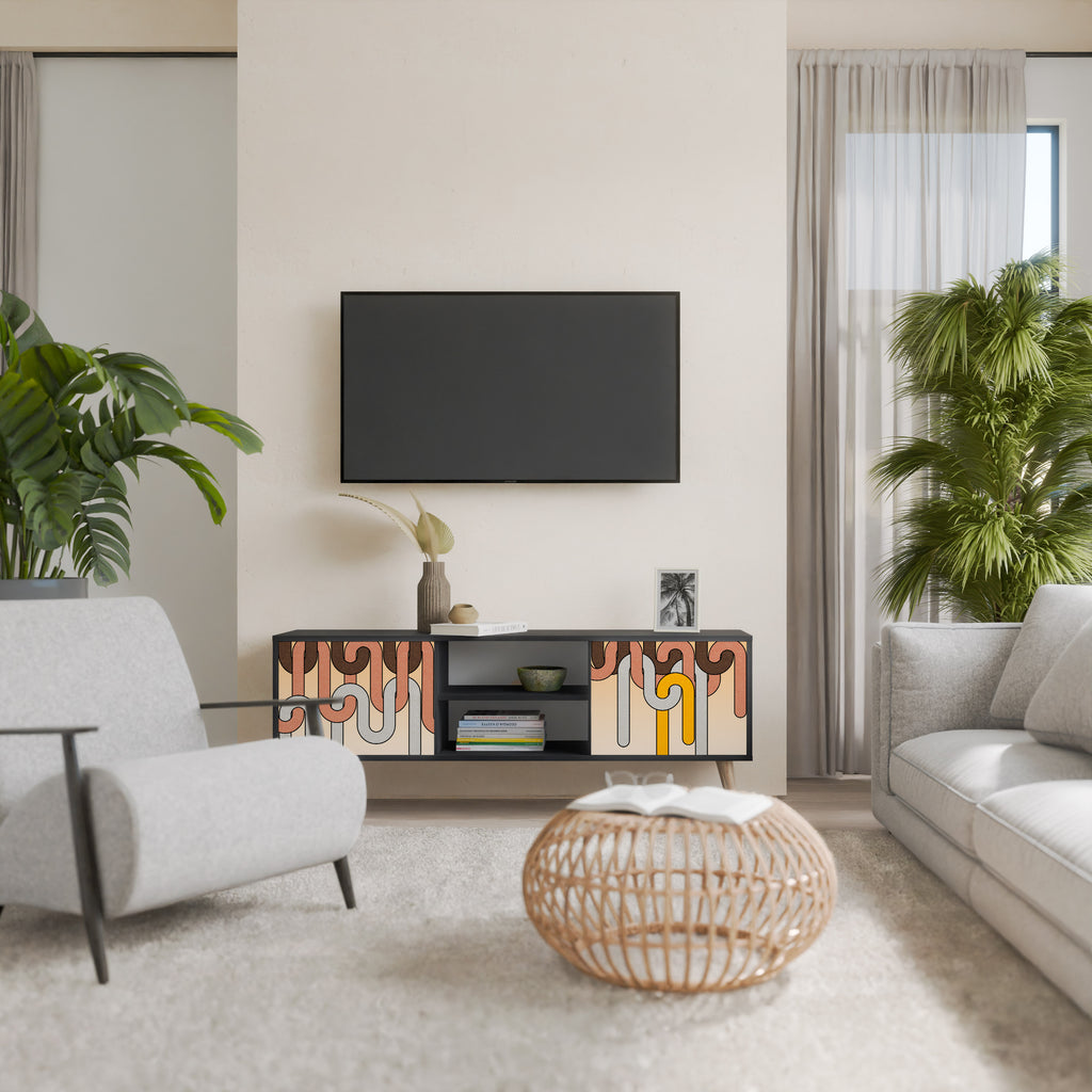 Mueble para TV de 2 puertas COLORFUL STRINGS con acabado negro