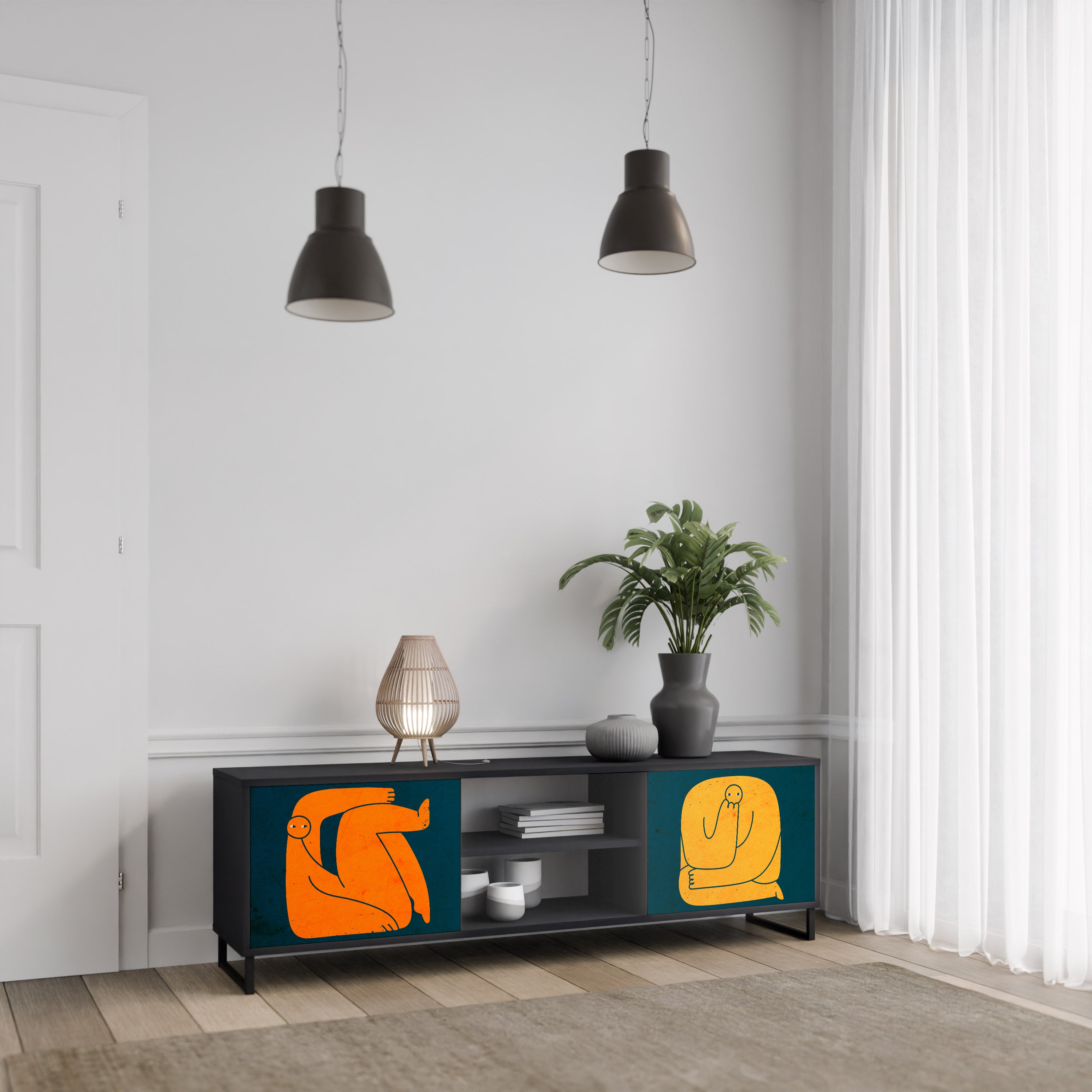 JUNTOS PERO POR SEPARADO Mueble de TV de 2 puertas en acabado negro