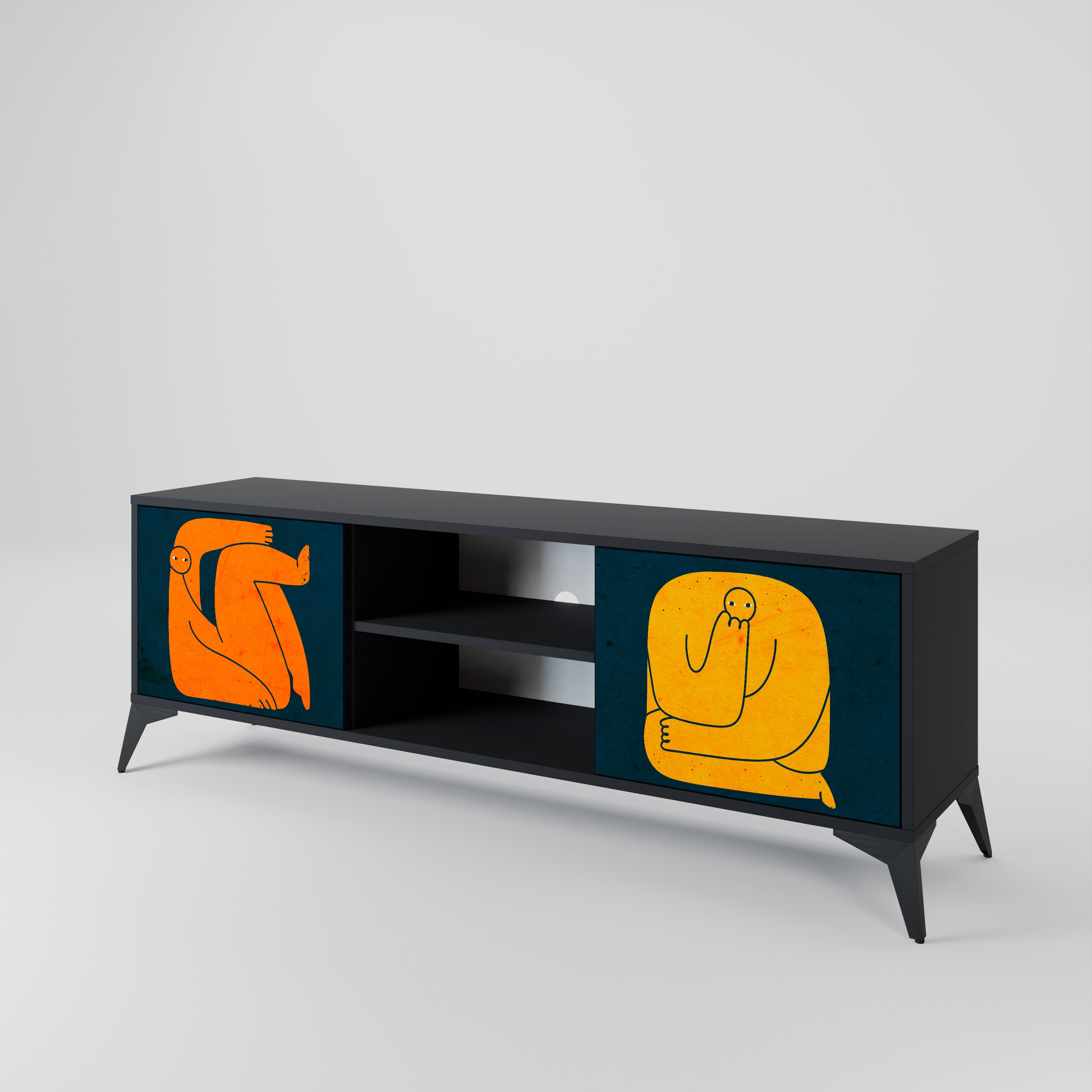 JUNTOS PERO POR SEPARADO Mueble de TV de 2 puertas en acabado negro