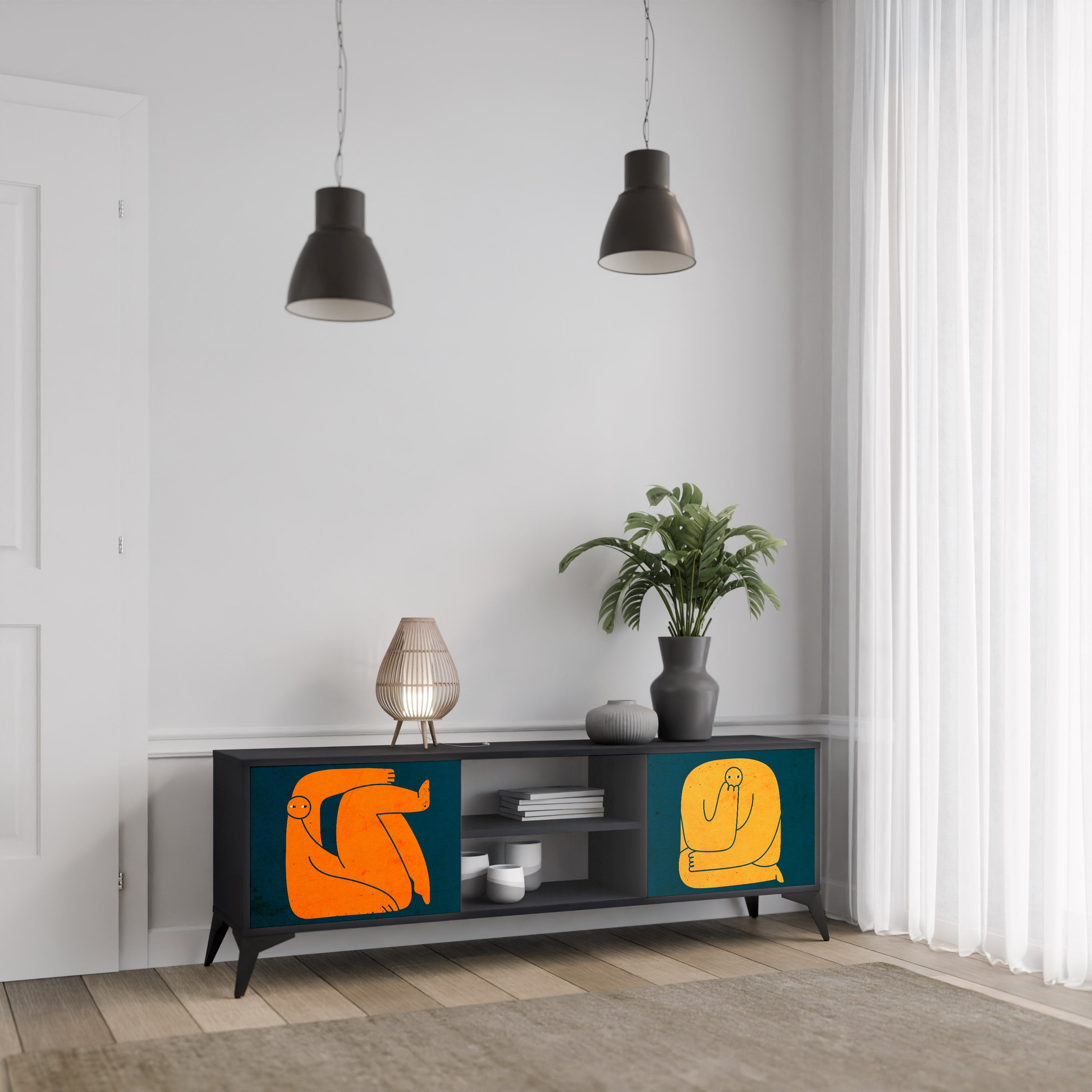 JUNTOS PERO POR SEPARADO Mueble de TV de 2 puertas en acabado negro