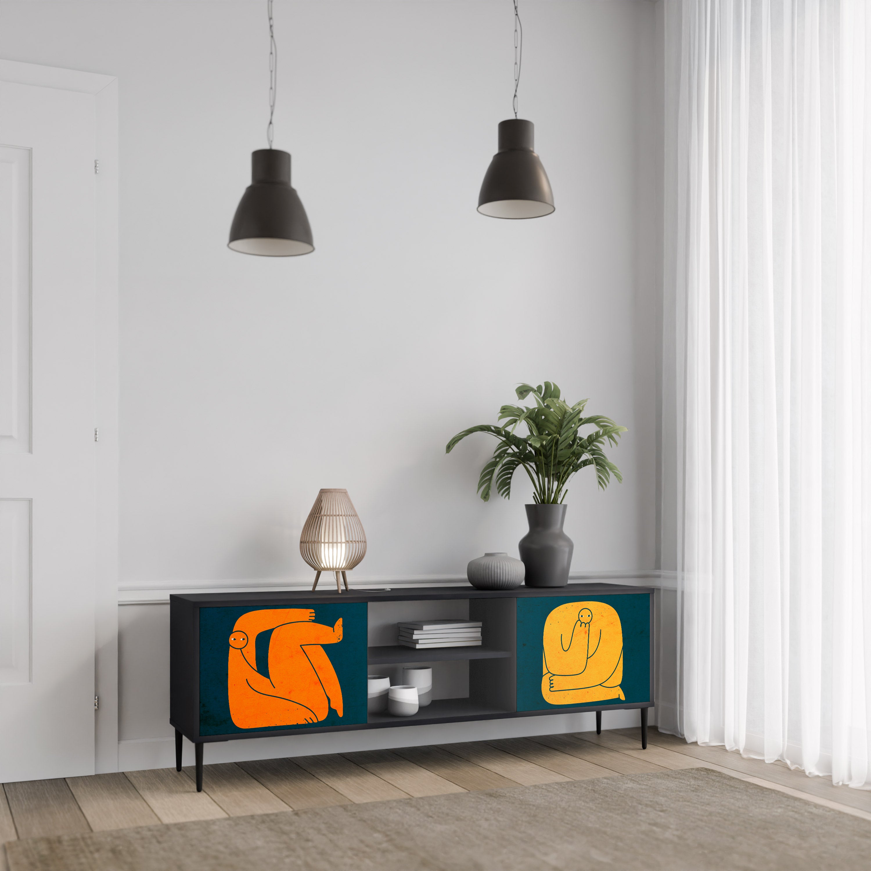 JUNTOS PERO POR SEPARADO Mueble de TV de 2 puertas en acabado negro