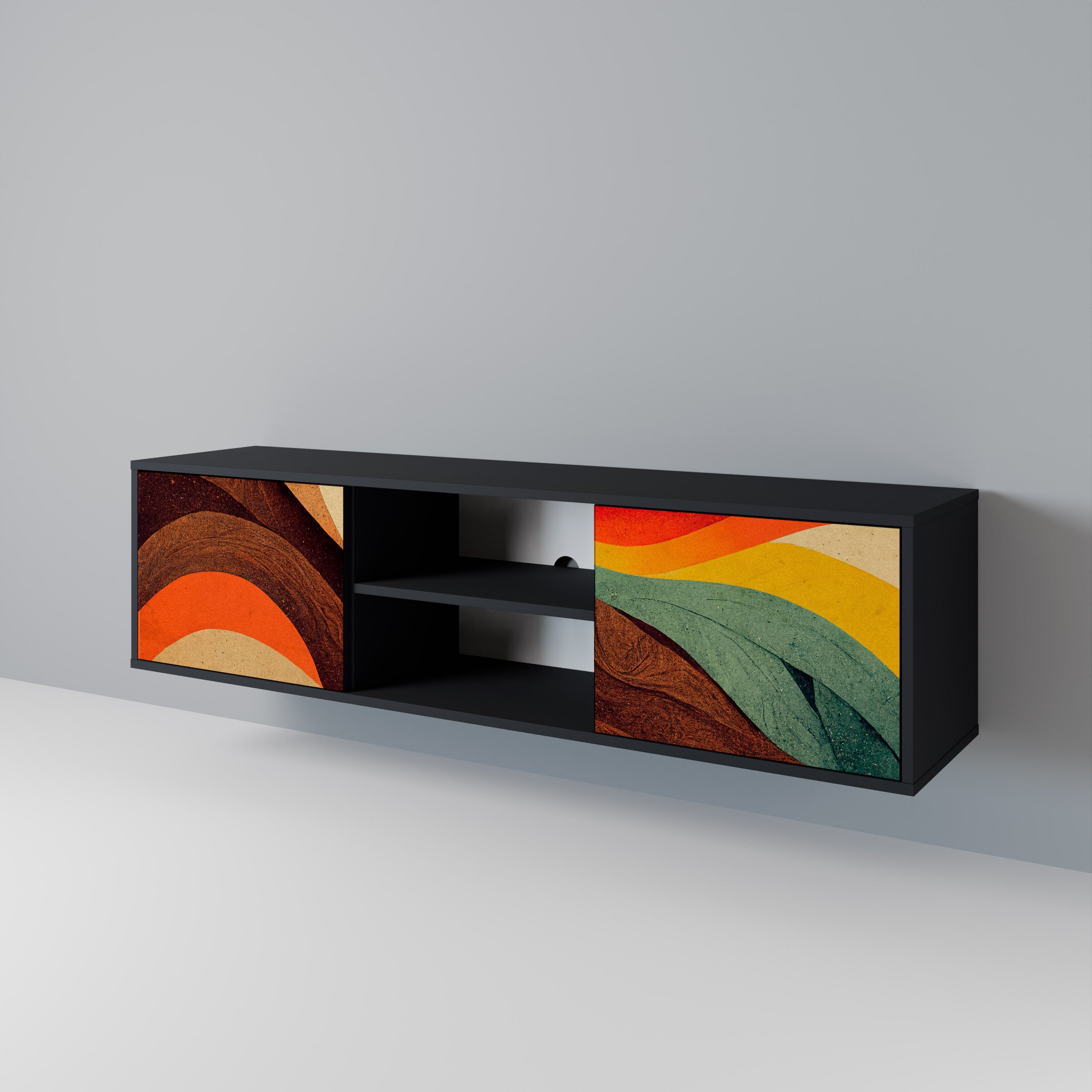 Mueble de TV de 2 puertas COLORFUL STRANDS en acabado negro