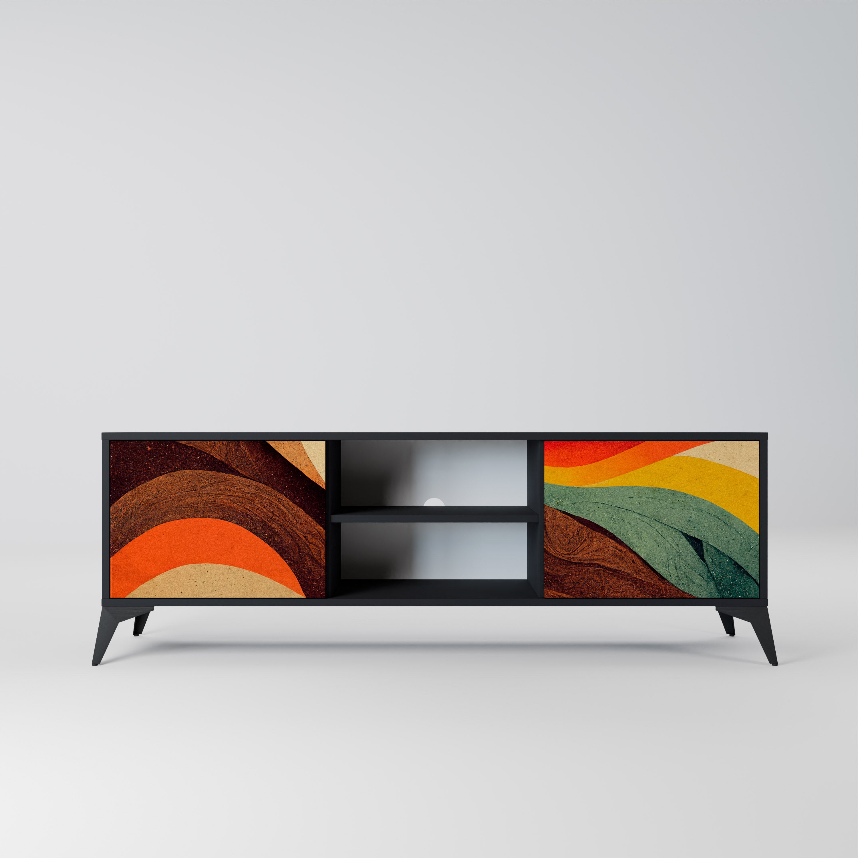 Mueble de TV de 2 puertas COLORFUL STRANDS en acabado negro