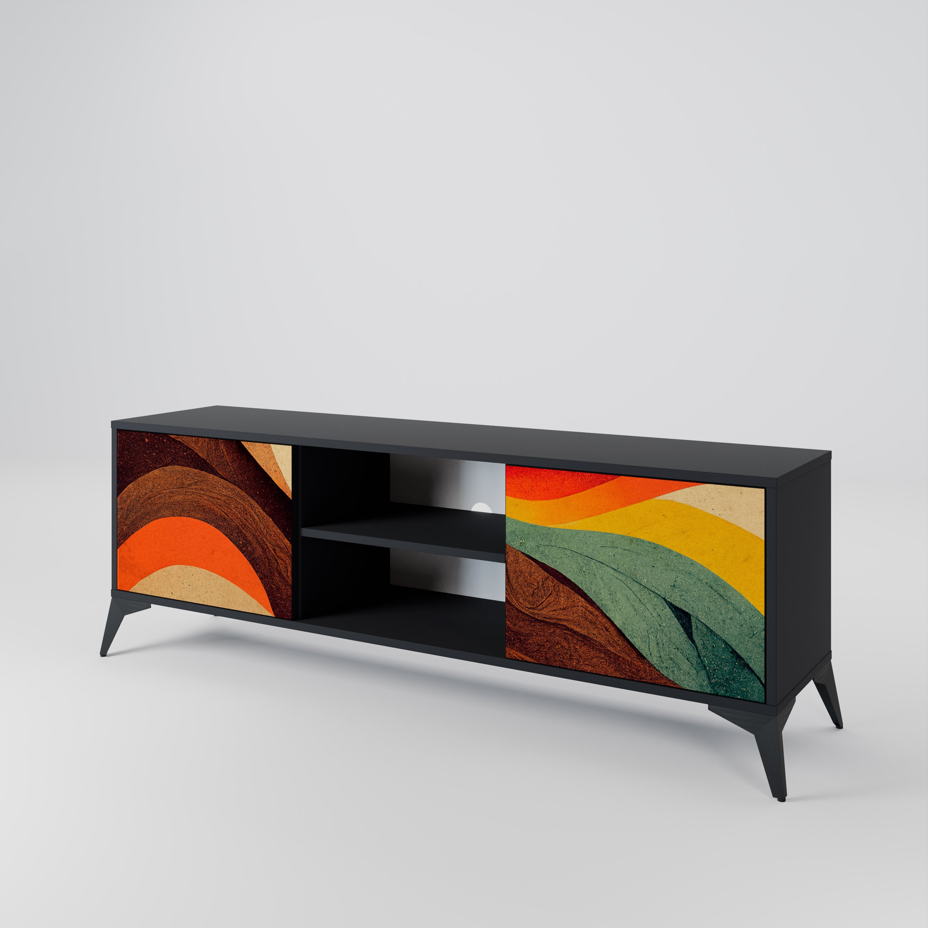 Mueble de TV de 2 puertas COLORFUL STRANDS en acabado negro