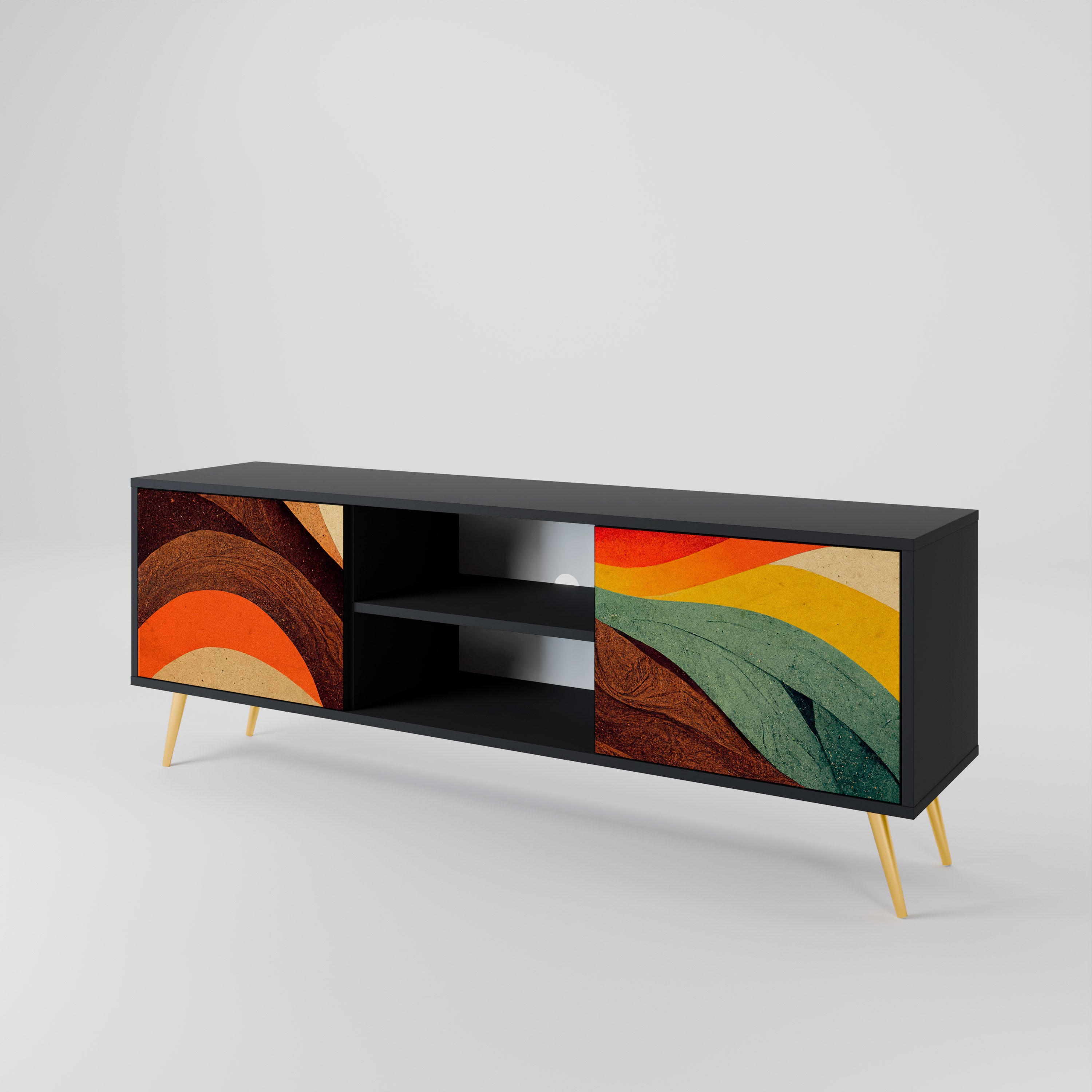 Mueble de TV de 2 puertas COLORFUL STRANDS en acabado negro