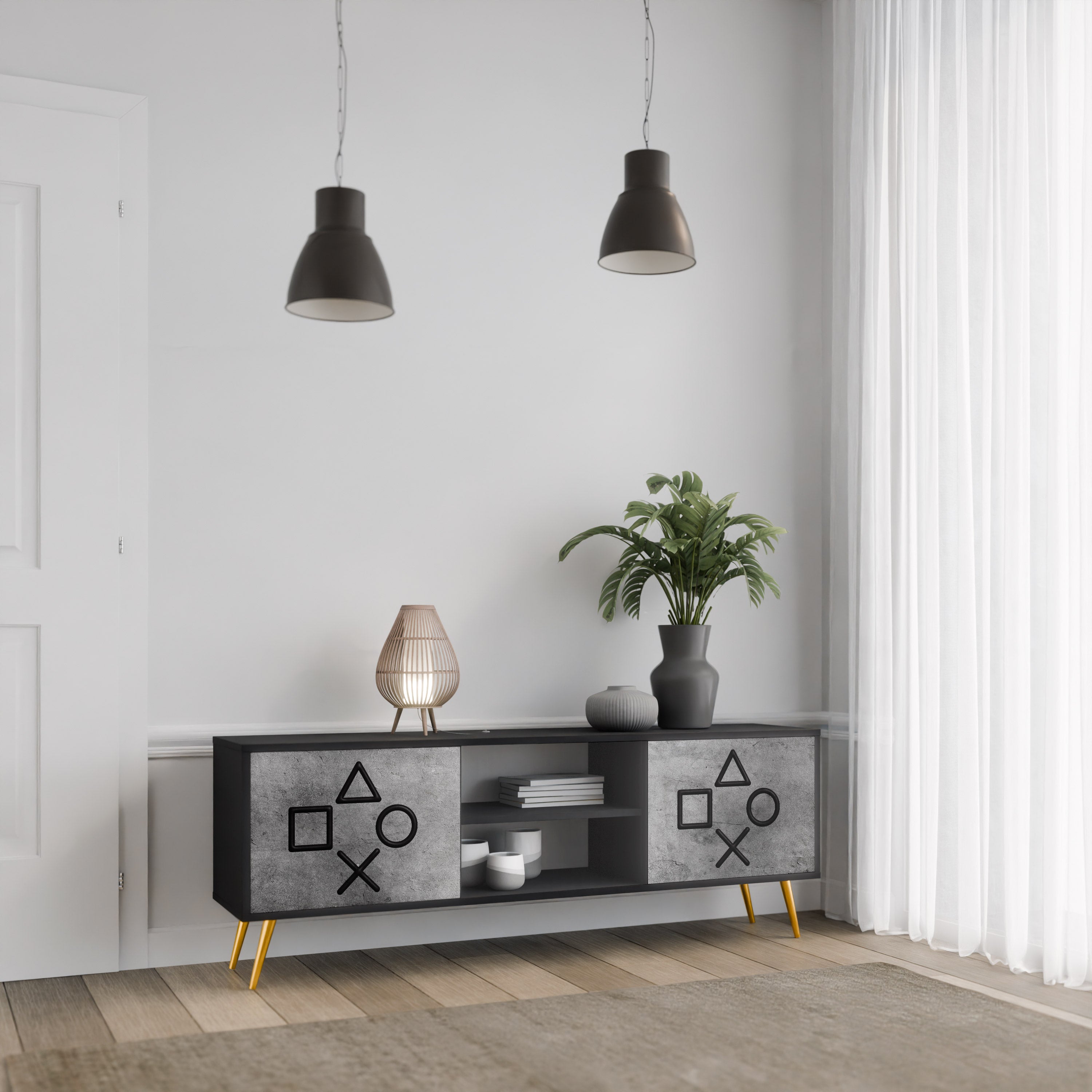 Mueble para TV de 2 puertas GAMER CHOICE con acabado negro