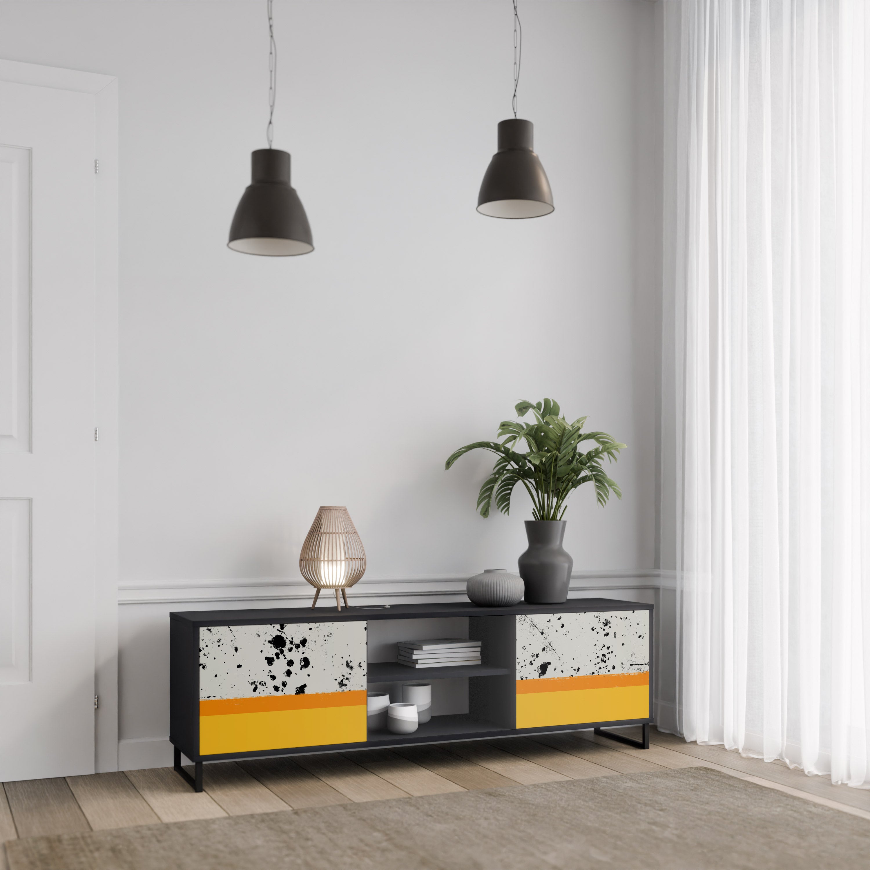 Mueble de TV de 2 puertas DYED BY ORANGE en acabado negro