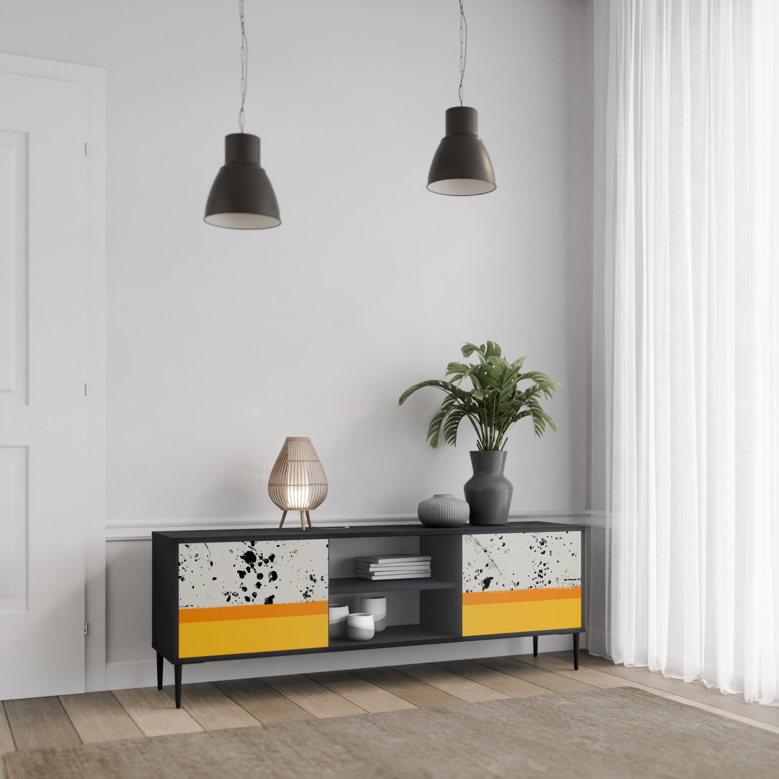 Mueble de TV de 2 puertas DYED BY ORANGE en acabado negro