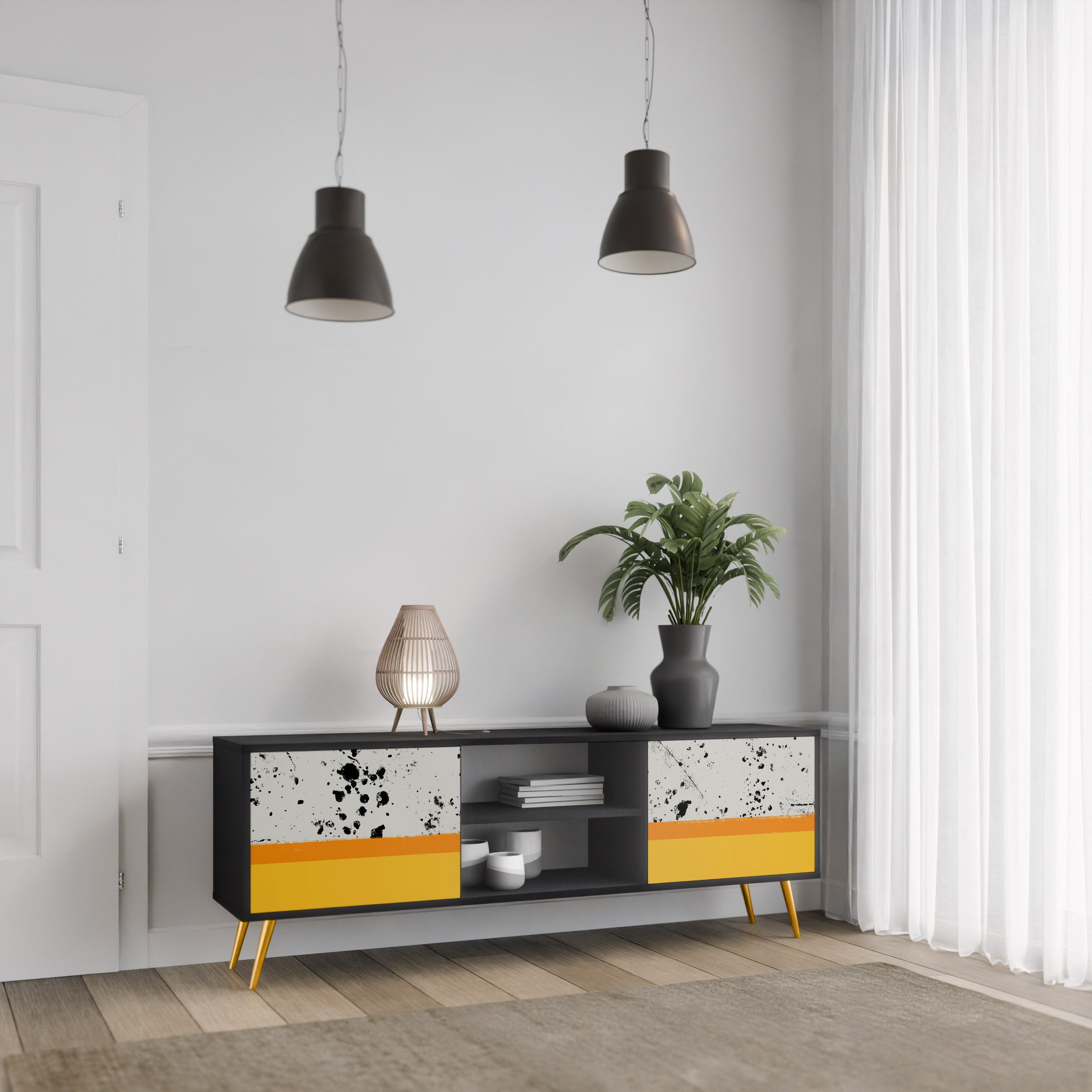 Mueble de TV de 2 puertas DYED BY ORANGE en acabado negro
