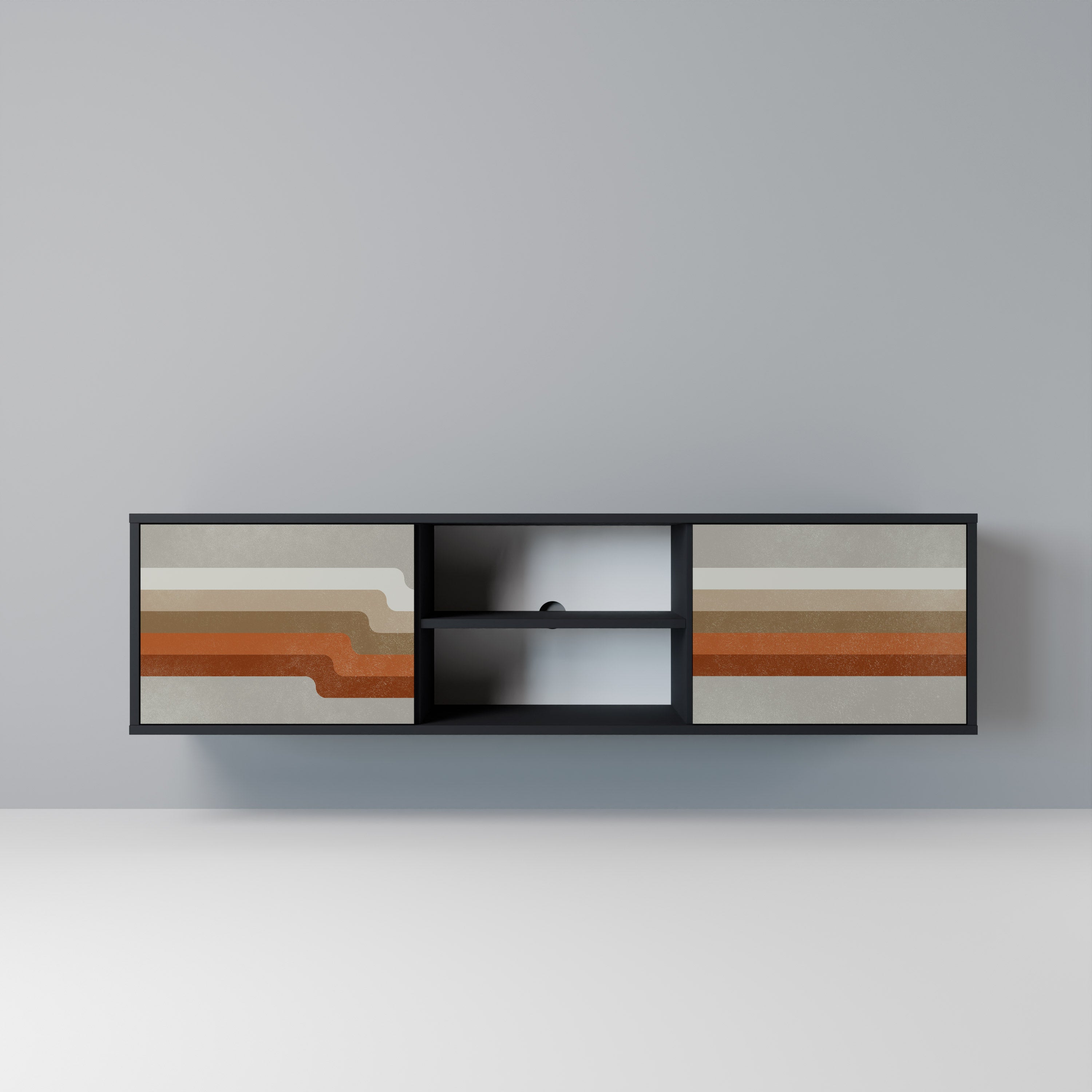 Mueble de TV PECULIAR TRAIL de 2 puertas con acabado negro