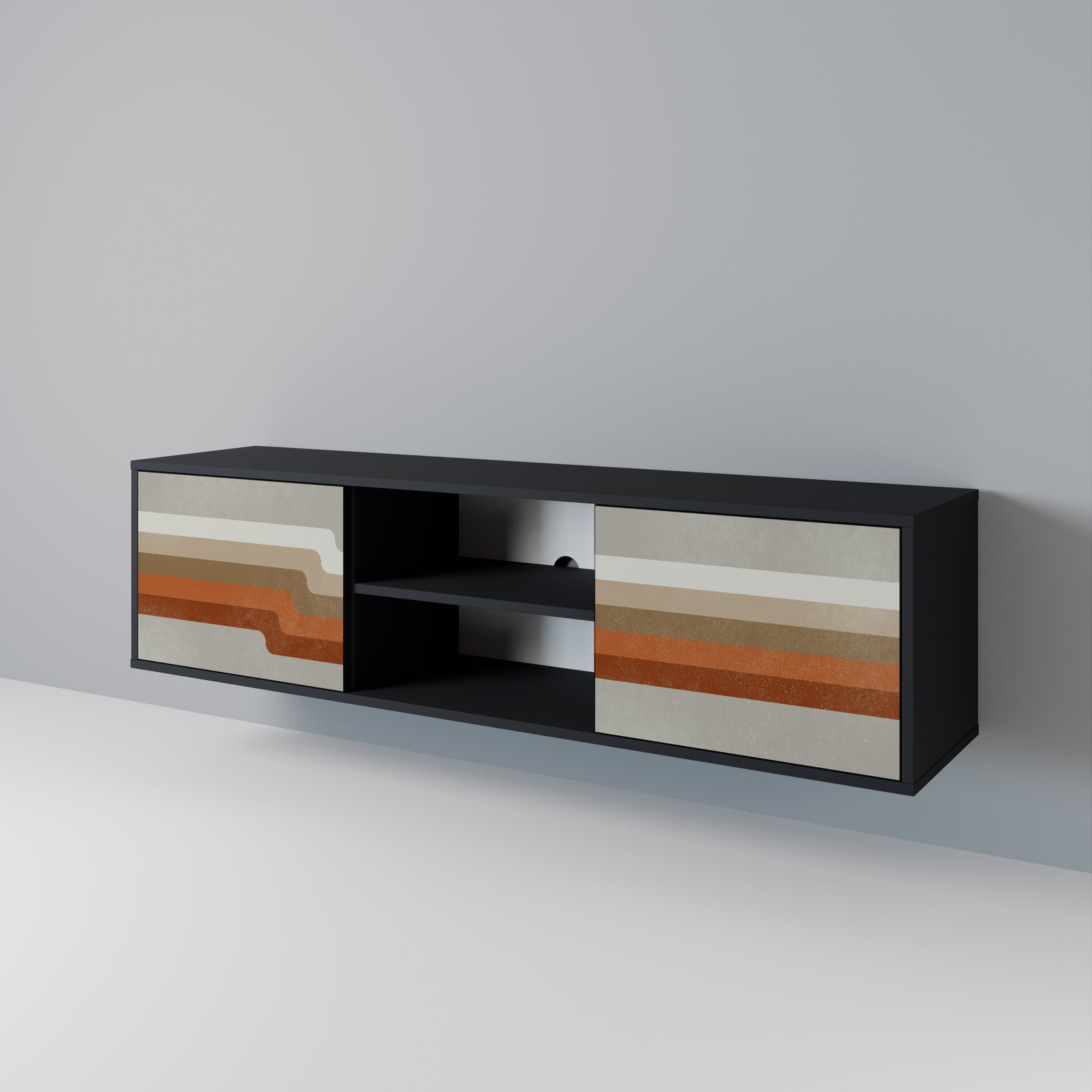 Mueble de TV PECULIAR TRAIL de 2 puertas con acabado negro