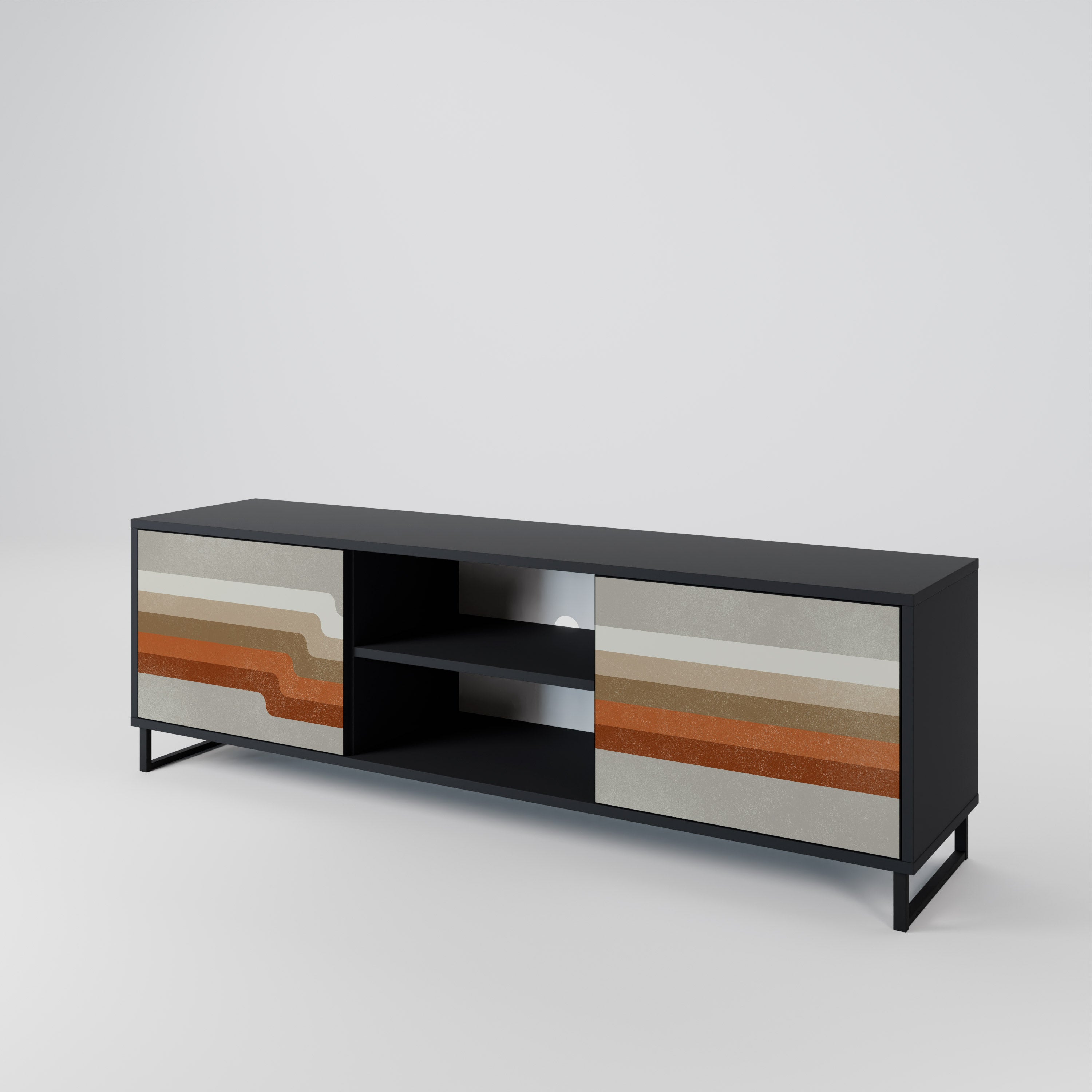 Mueble de TV PECULIAR TRAIL de 2 puertas con acabado negro