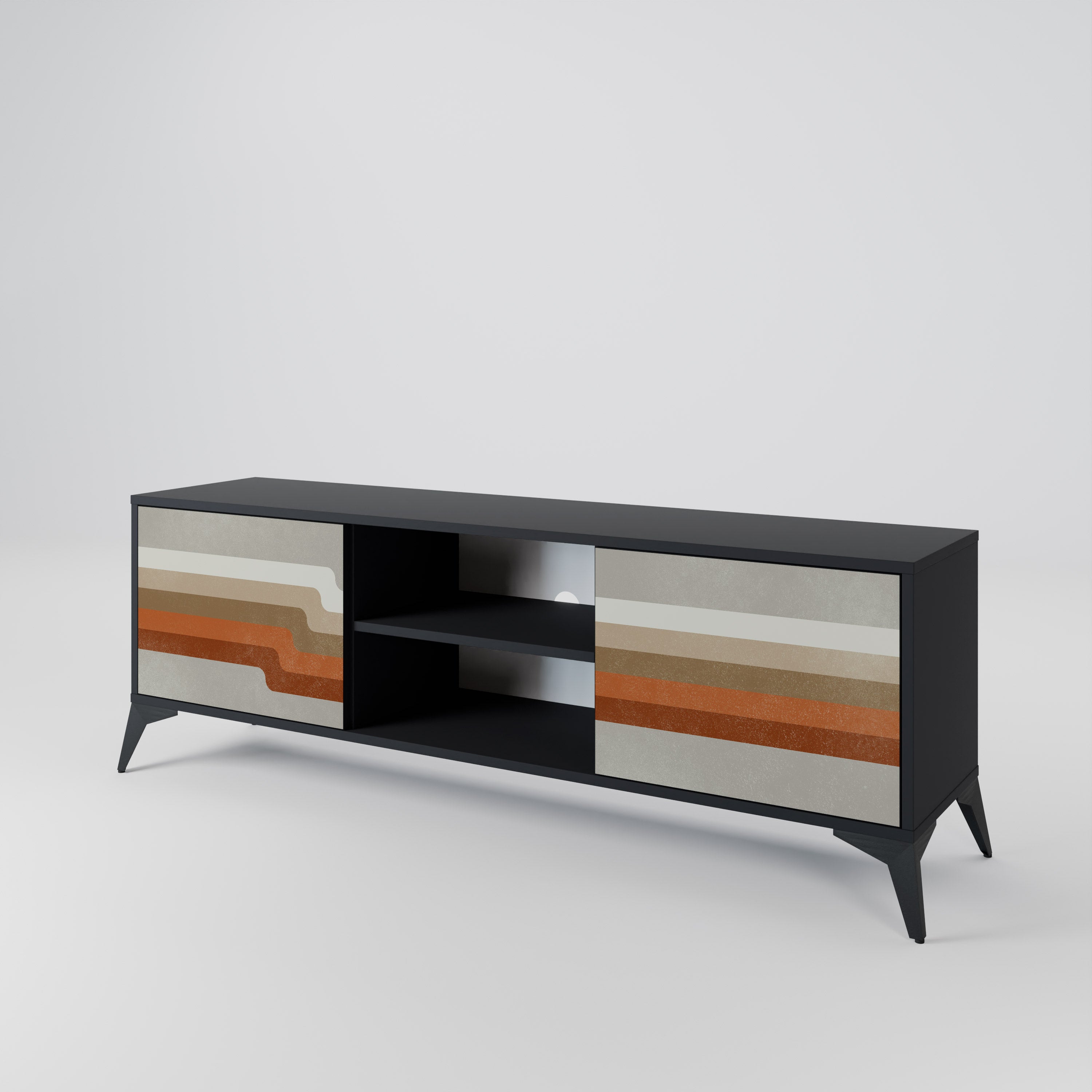 Mueble de TV PECULIAR TRAIL de 2 puertas con acabado negro