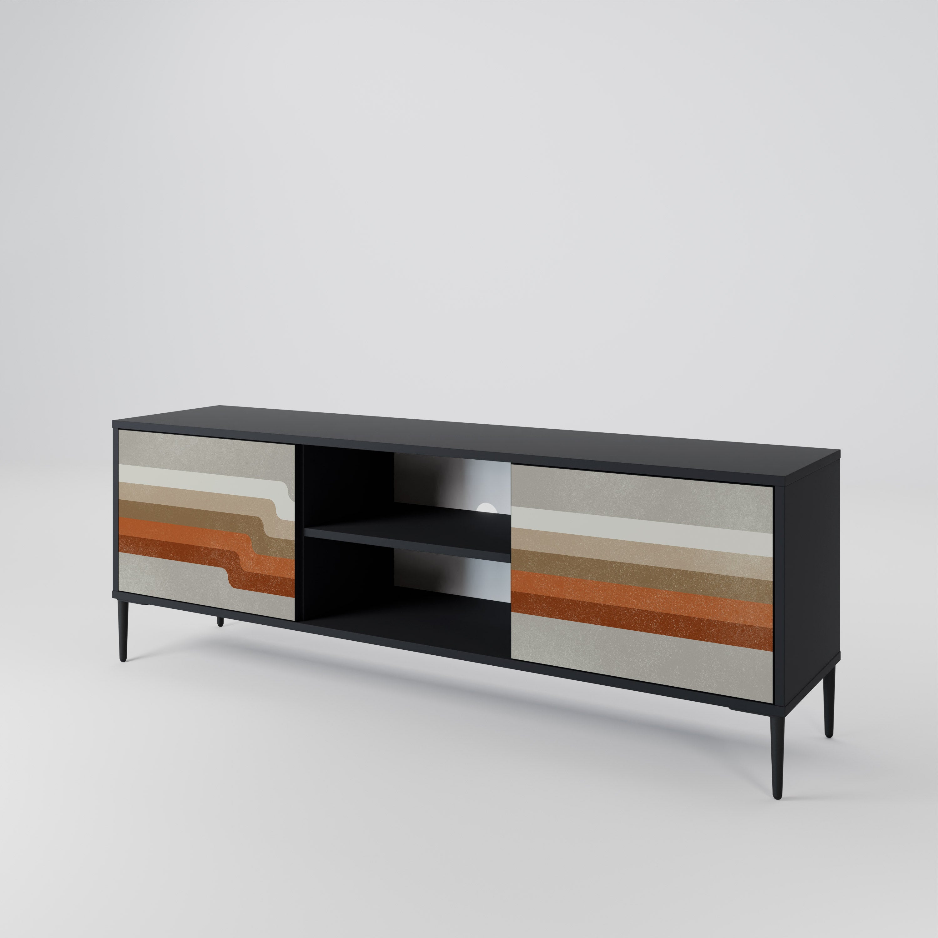 Mueble de TV PECULIAR TRAIL de 2 puertas con acabado negro