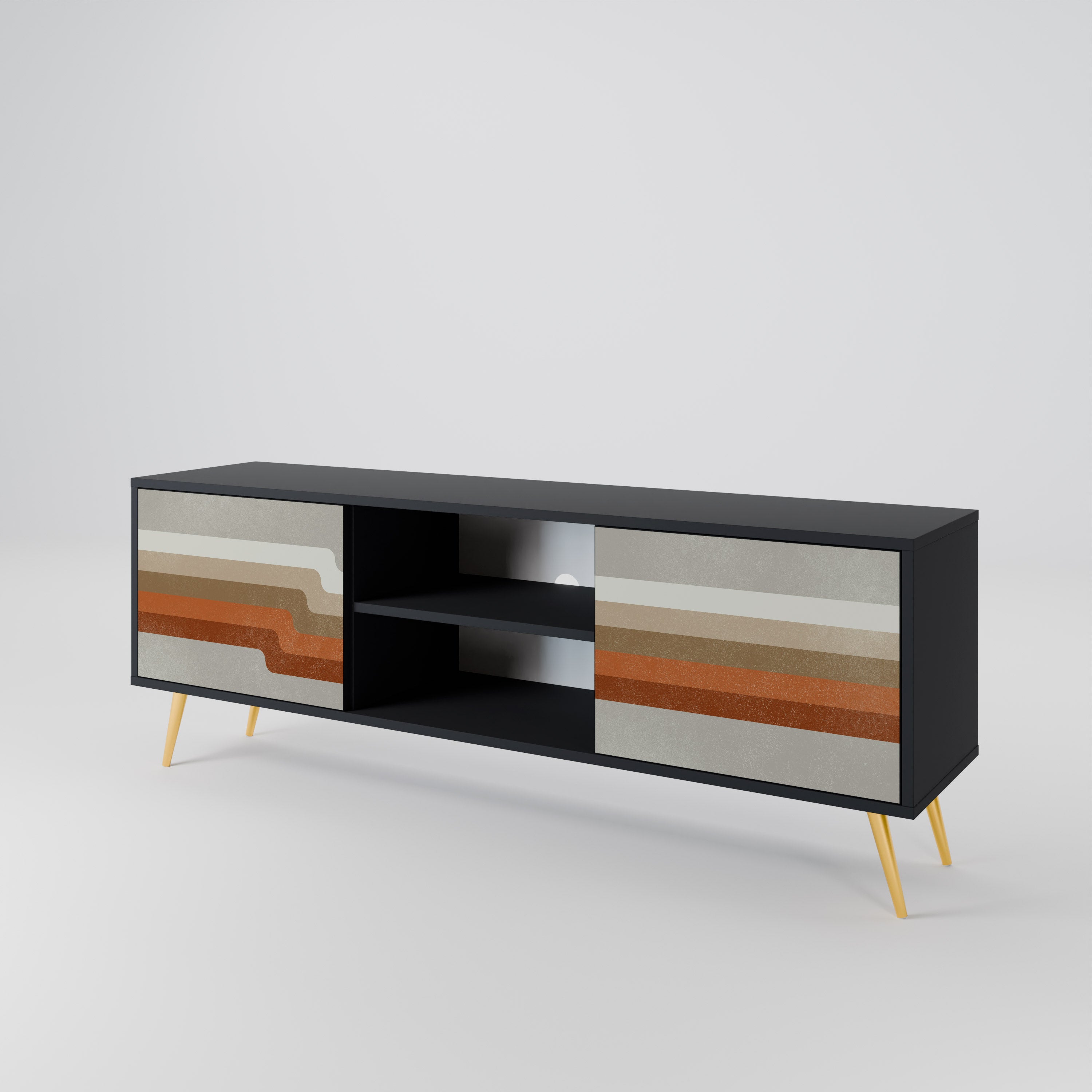 Mueble de TV PECULIAR TRAIL de 2 puertas con acabado negro
