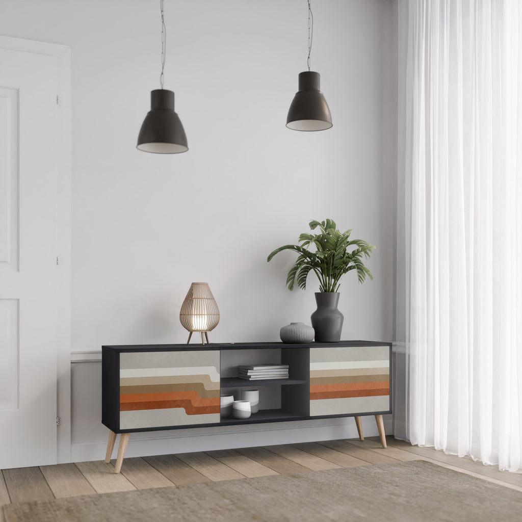 Mueble de TV PECULIAR TRAIL de 2 puertas con acabado negro