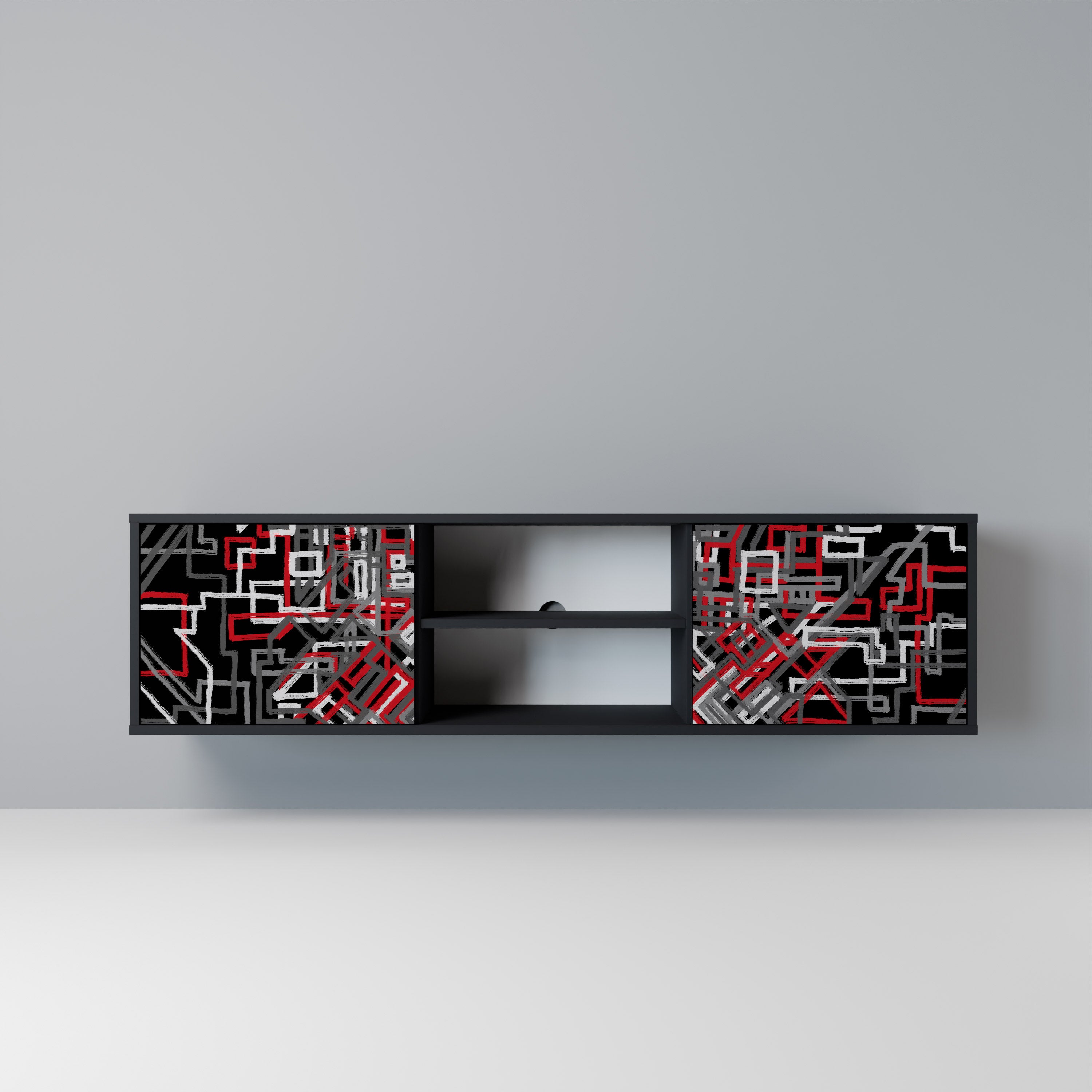 Mueble de TV de 2 puertas BROKEN LINES en acabado negro