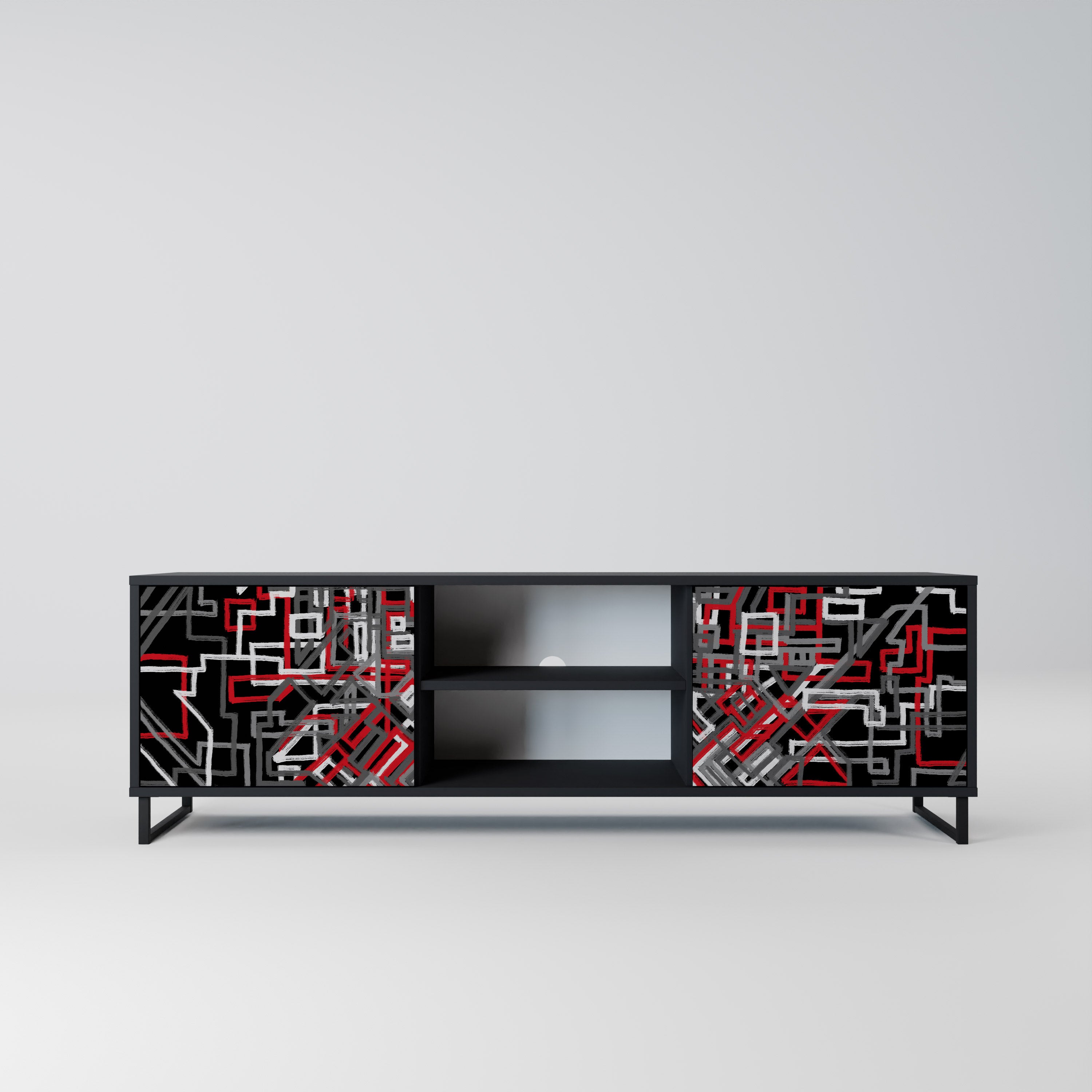 Mueble de TV de 2 puertas BROKEN LINES en acabado negro