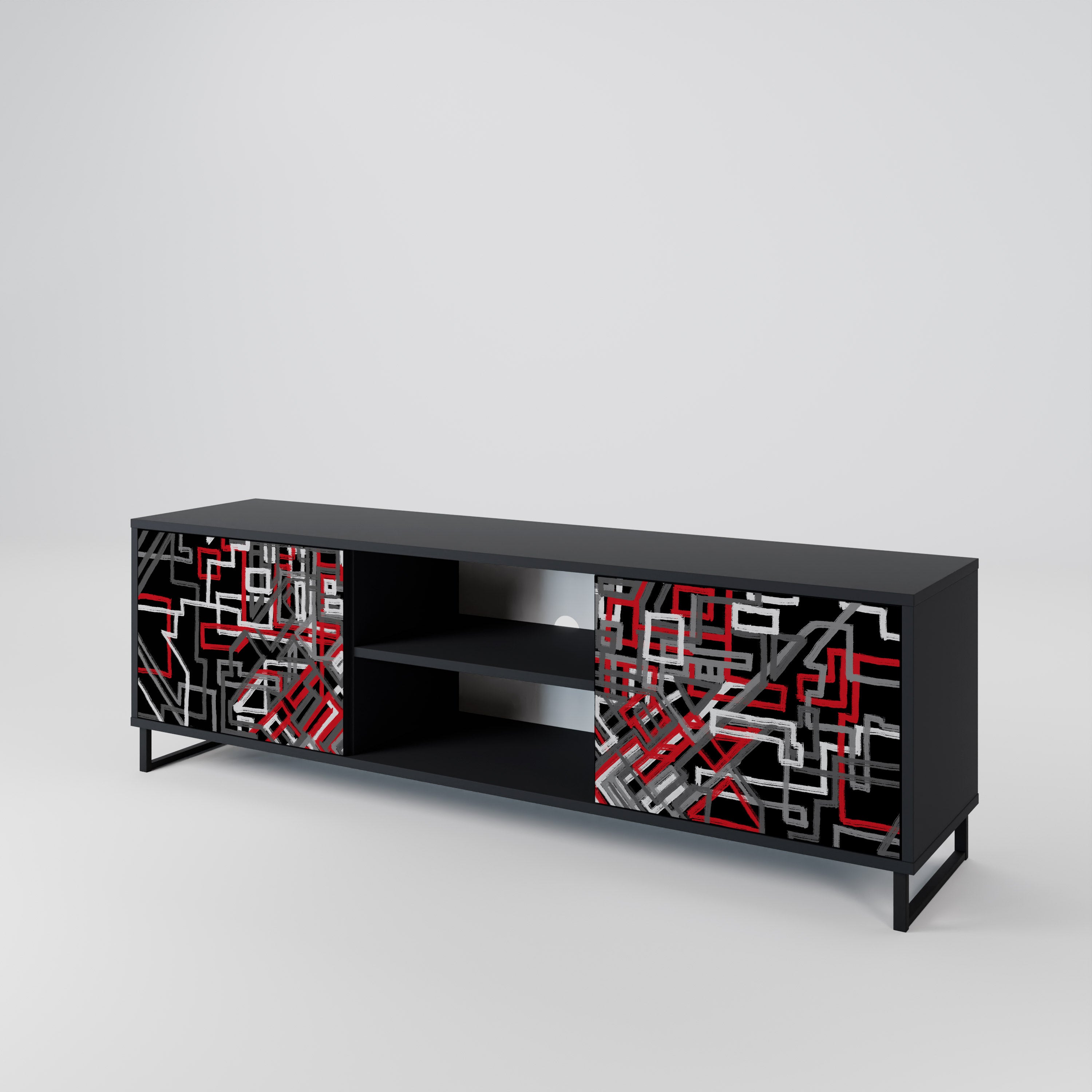 Mueble de TV de 2 puertas BROKEN LINES en acabado negro