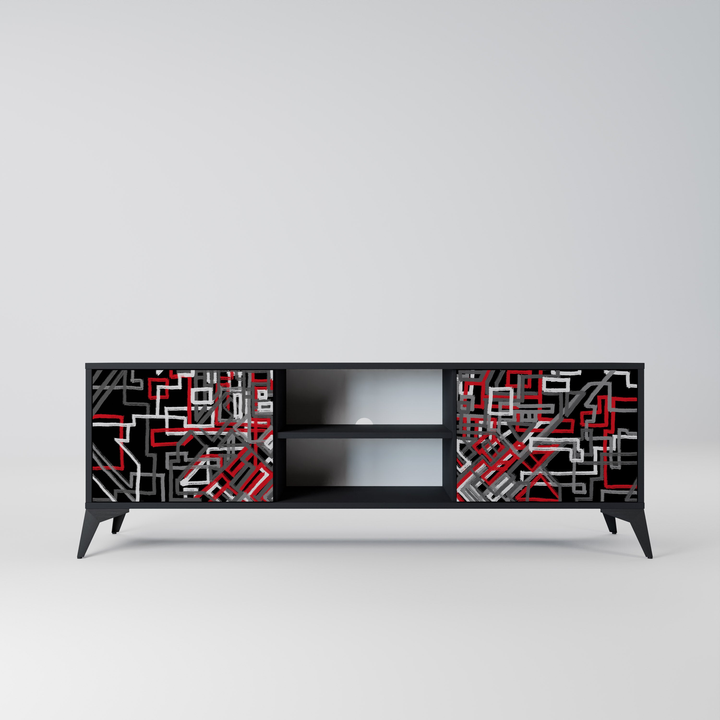 Mueble de TV de 2 puertas BROKEN LINES en acabado negro
