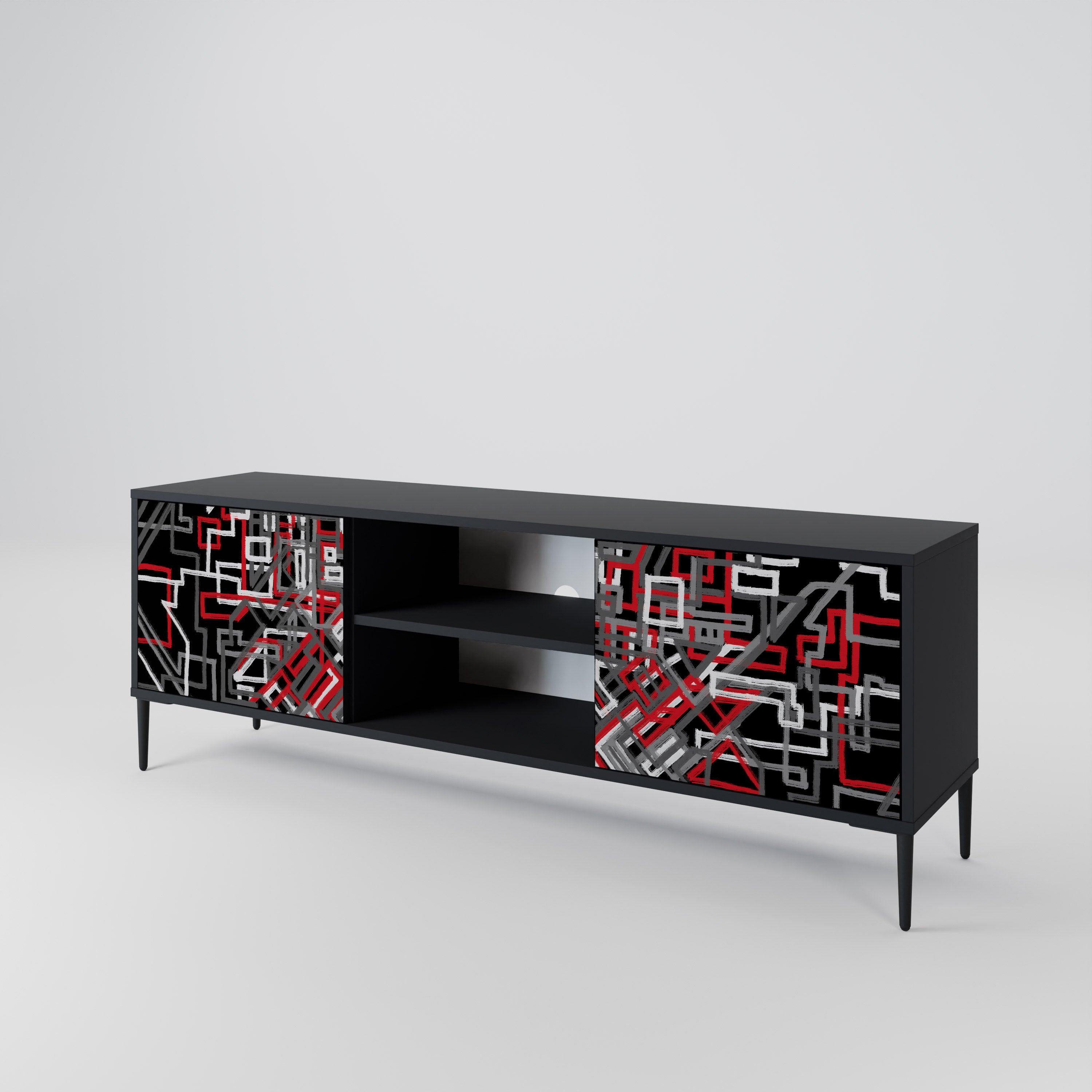 Mueble de TV de 2 puertas BROKEN LINES en acabado negro