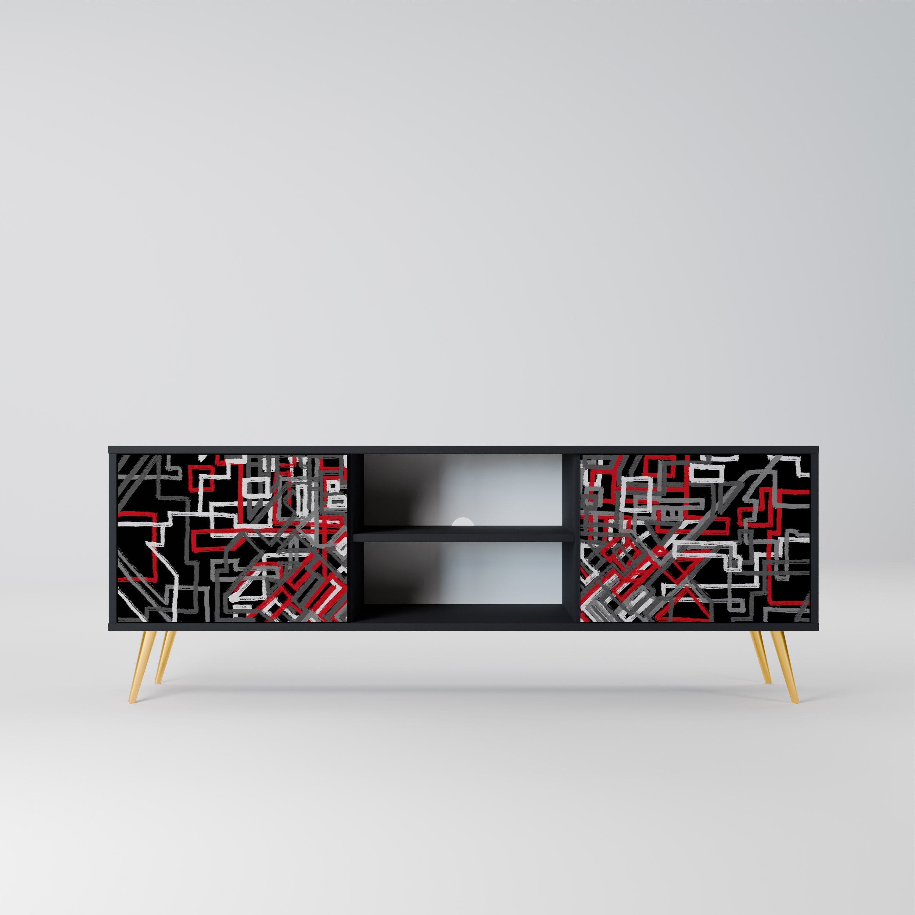 Mueble de TV de 2 puertas BROKEN LINES en acabado negro