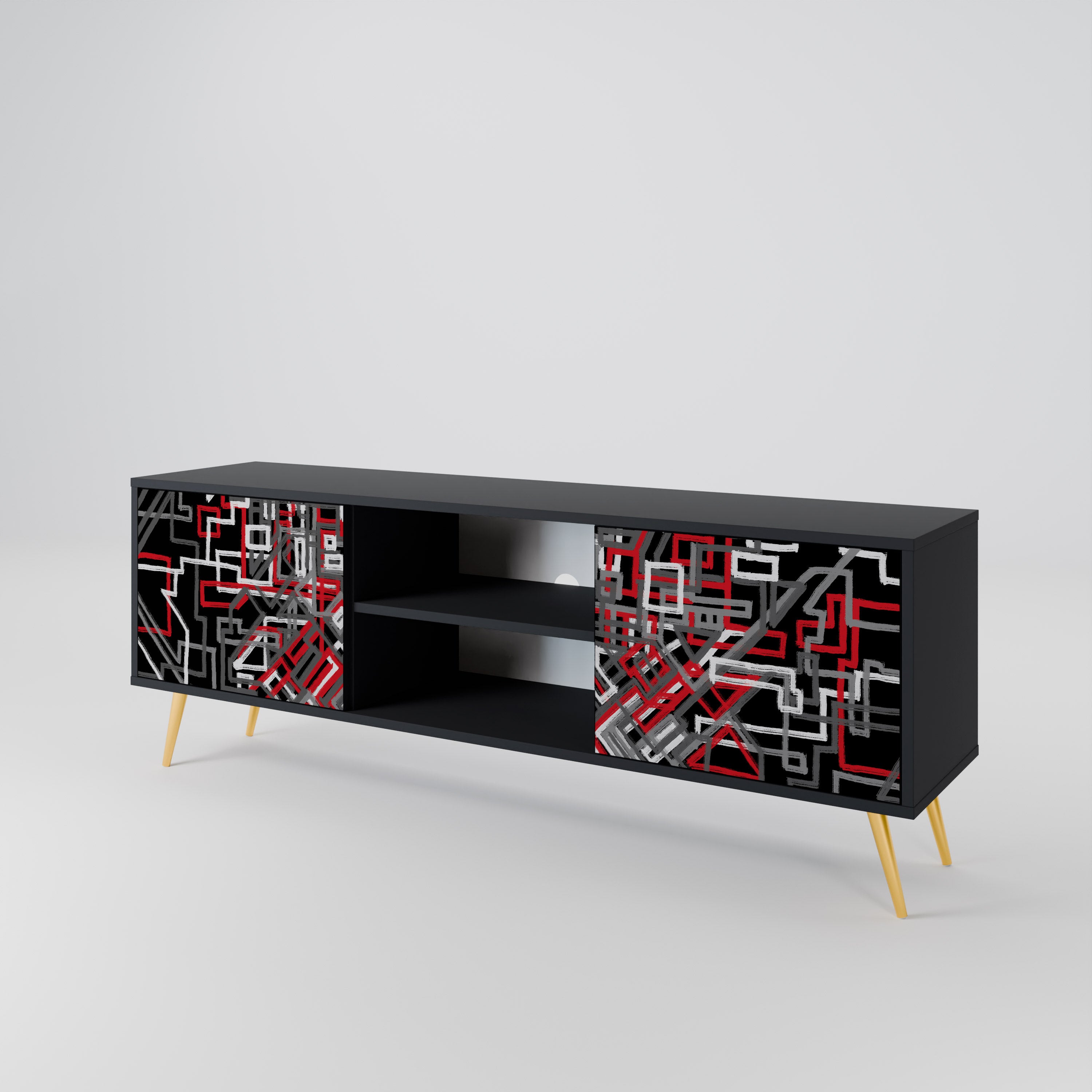 Mueble de TV de 2 puertas BROKEN LINES en acabado negro
