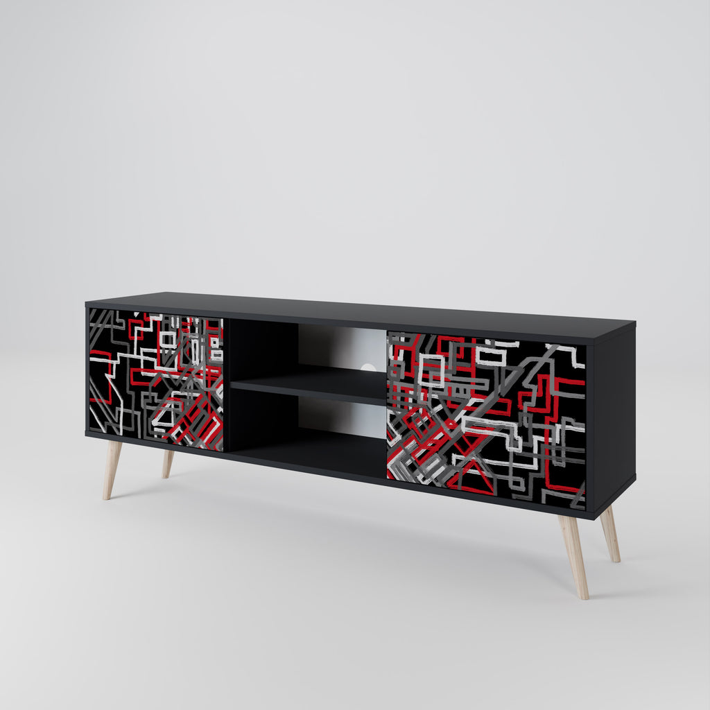 Mueble de TV de 2 puertas BROKEN LINES en acabado negro