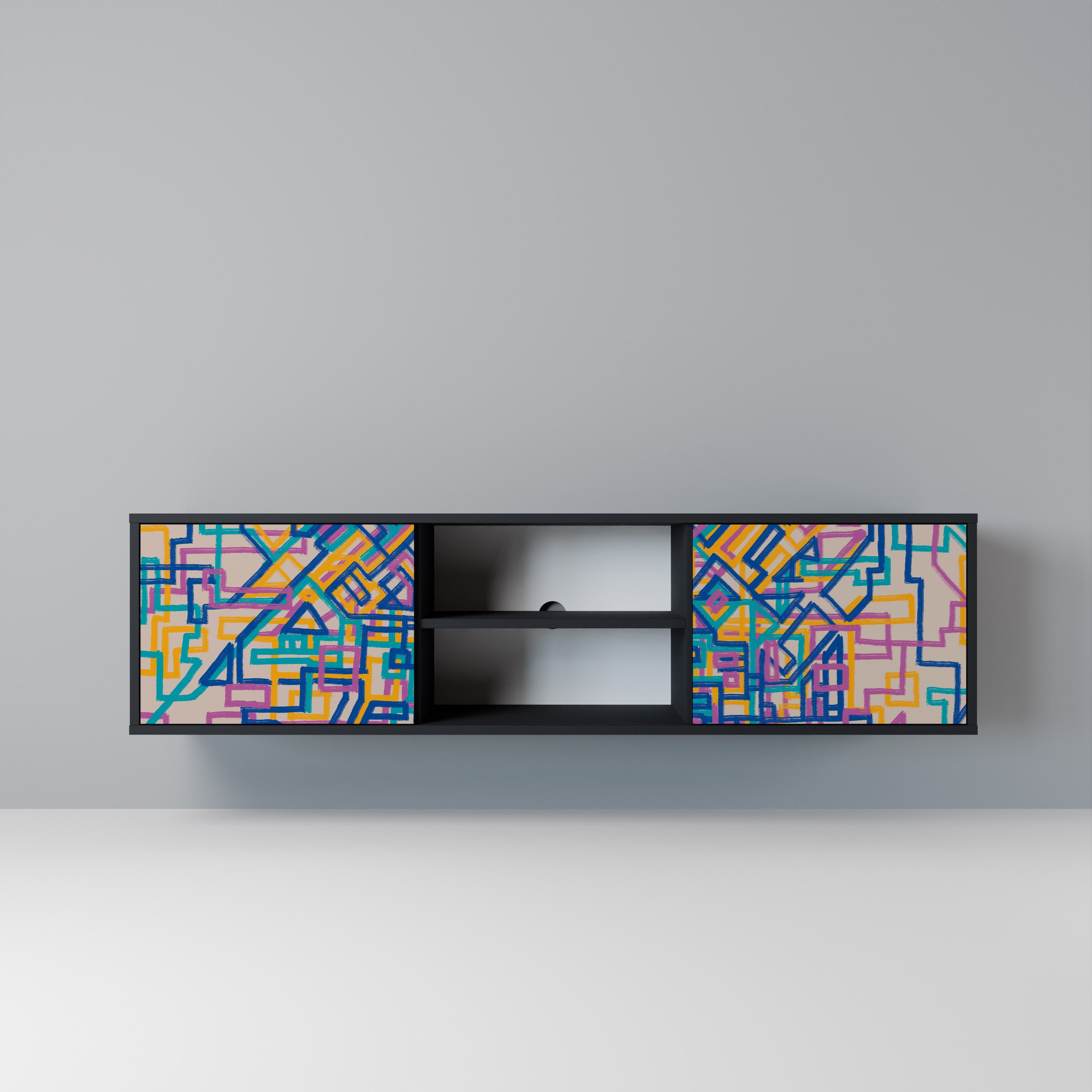 Mueble de TV de 2 puertas MEMORIES MAP en acabado negro