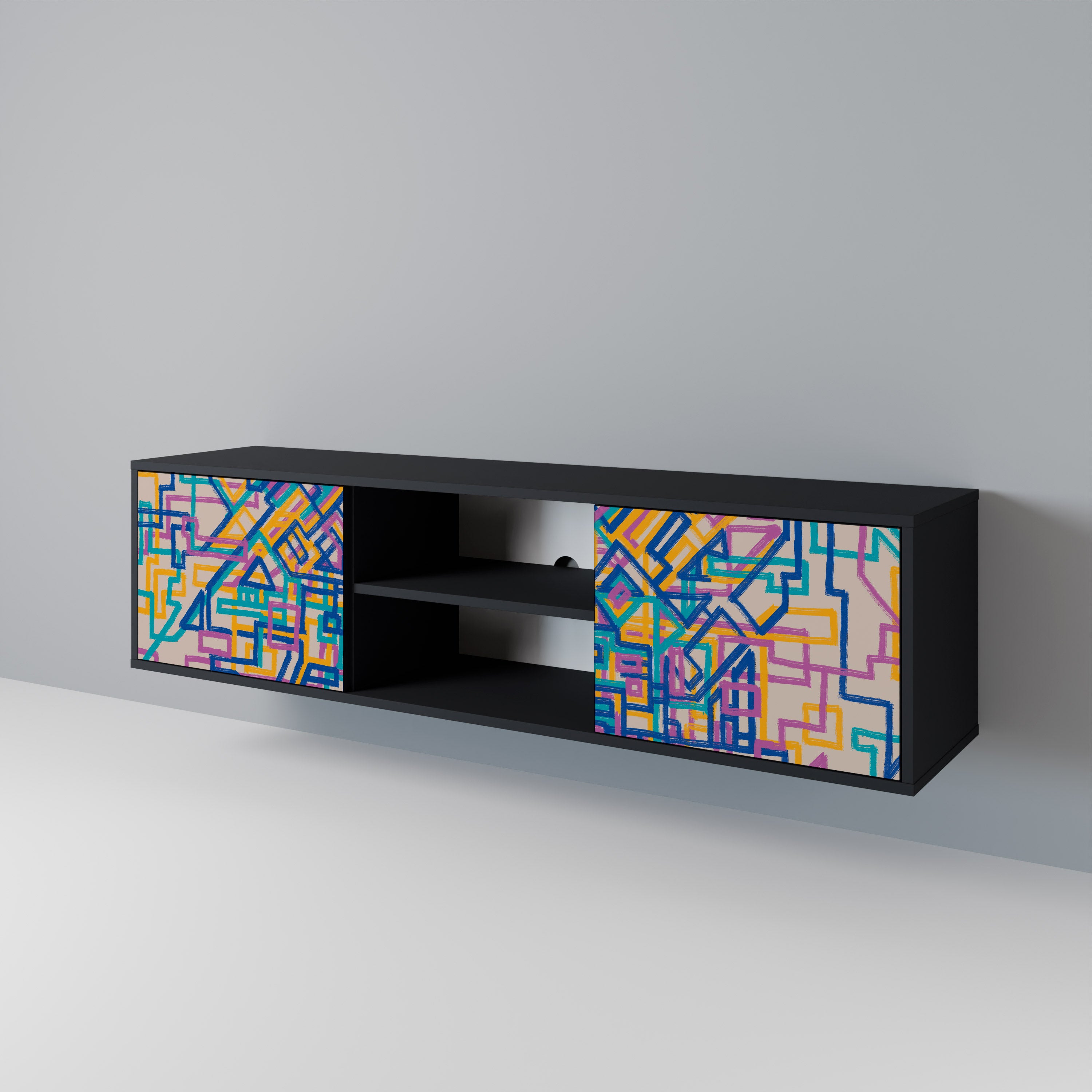 Mueble de TV de 2 puertas MEMORIES MAP en acabado negro
