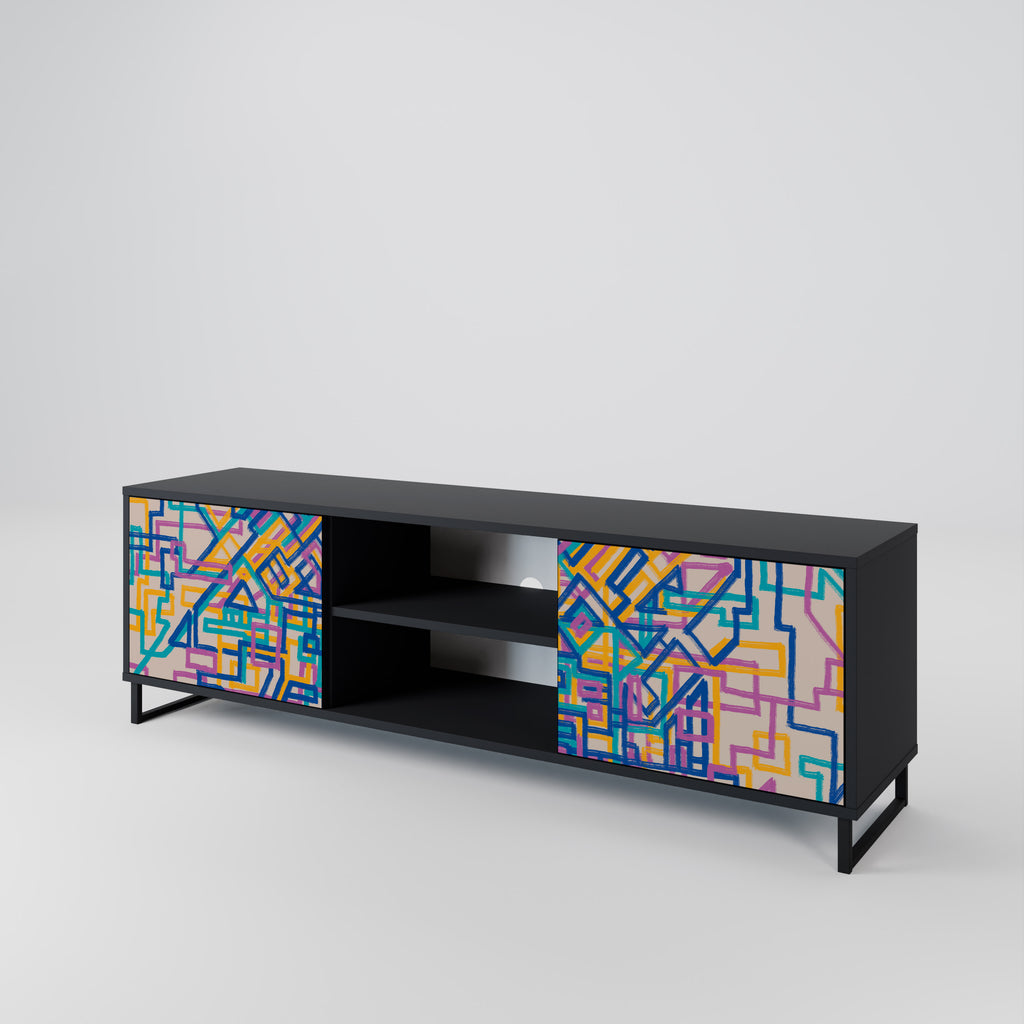 Mueble de TV de 2 puertas MEMORIES MAP en acabado negro