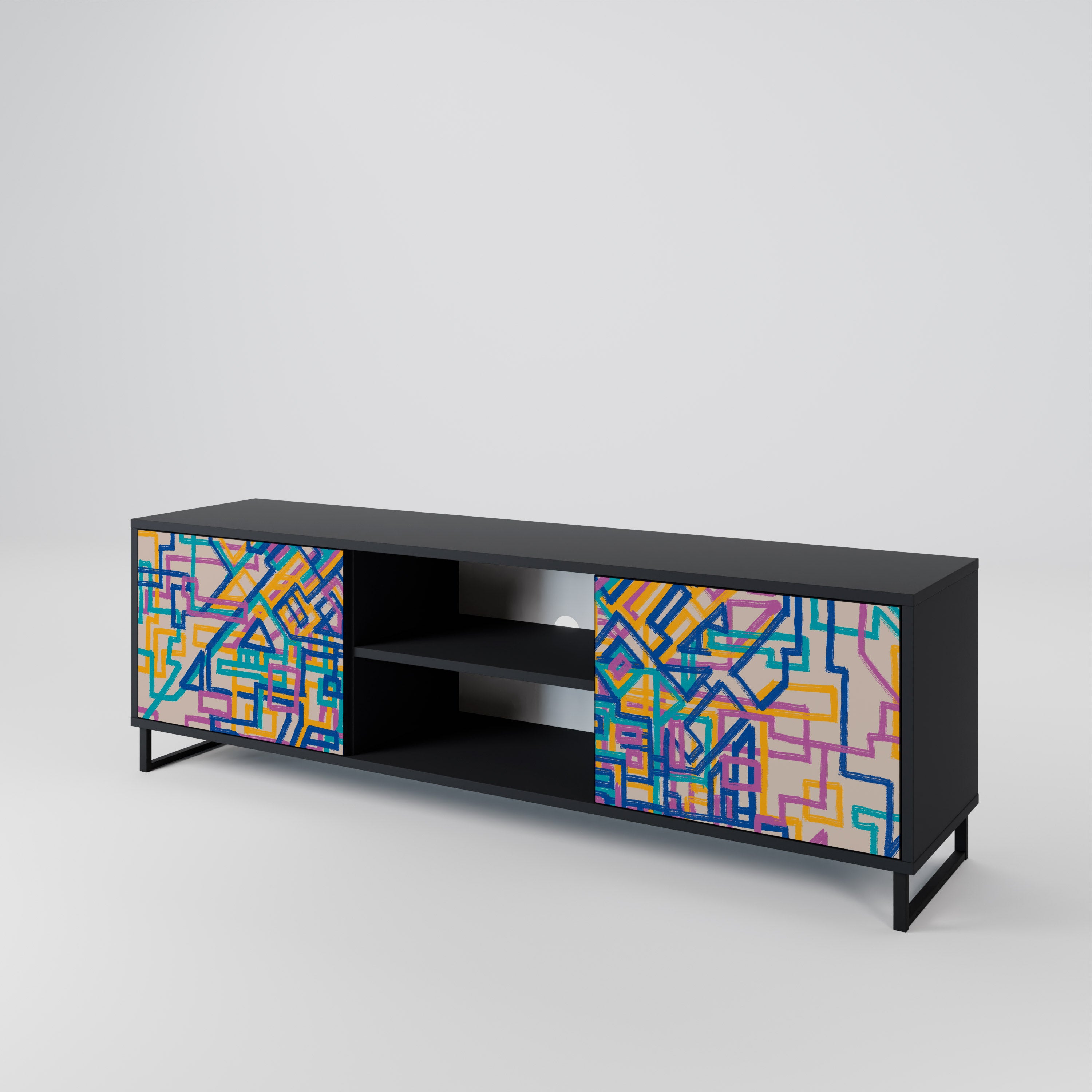 Mueble de TV de 2 puertas MEMORIES MAP en acabado negro