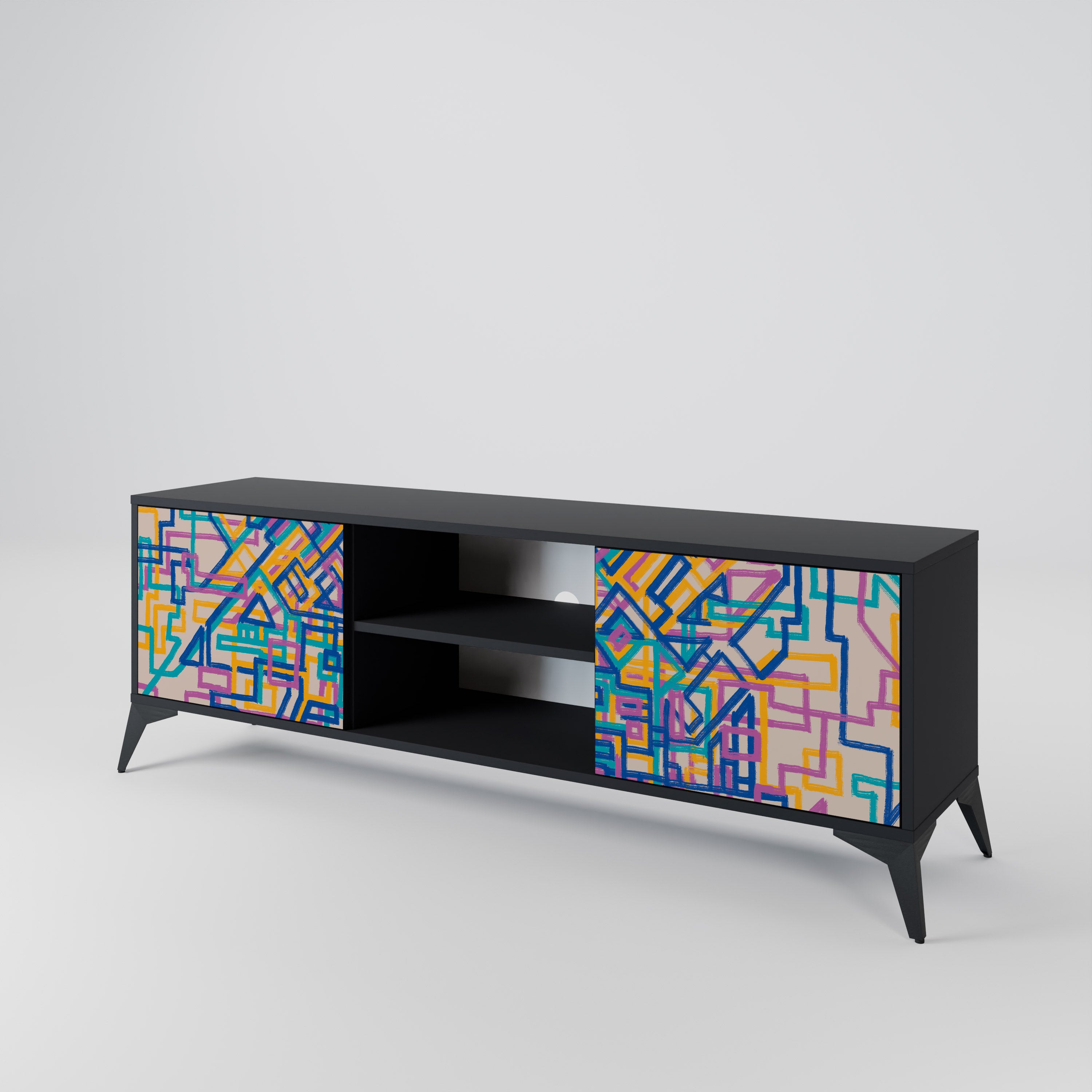 Mueble de TV de 2 puertas MEMORIES MAP en acabado negro