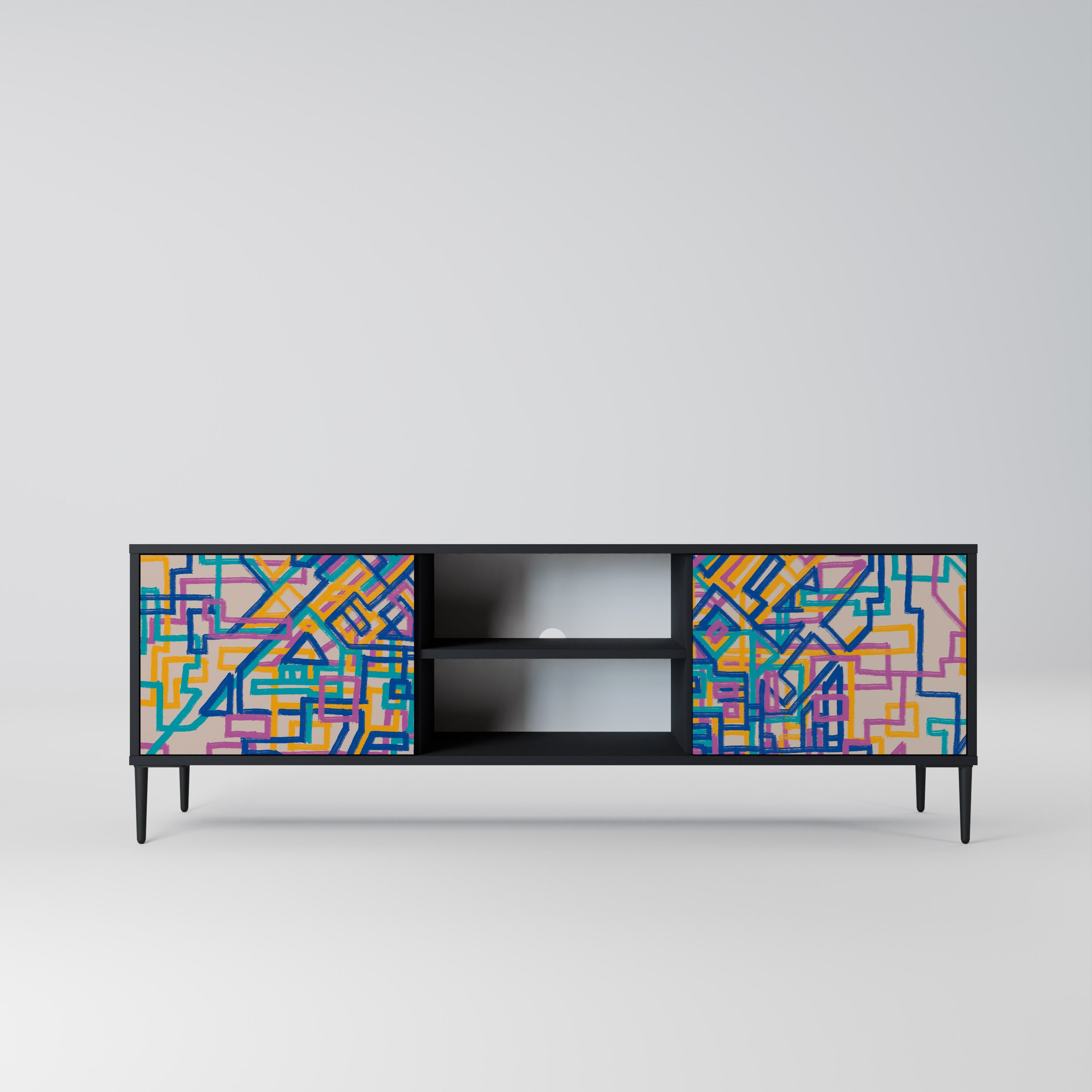 Mueble de TV de 2 puertas MEMORIES MAP en acabado negro