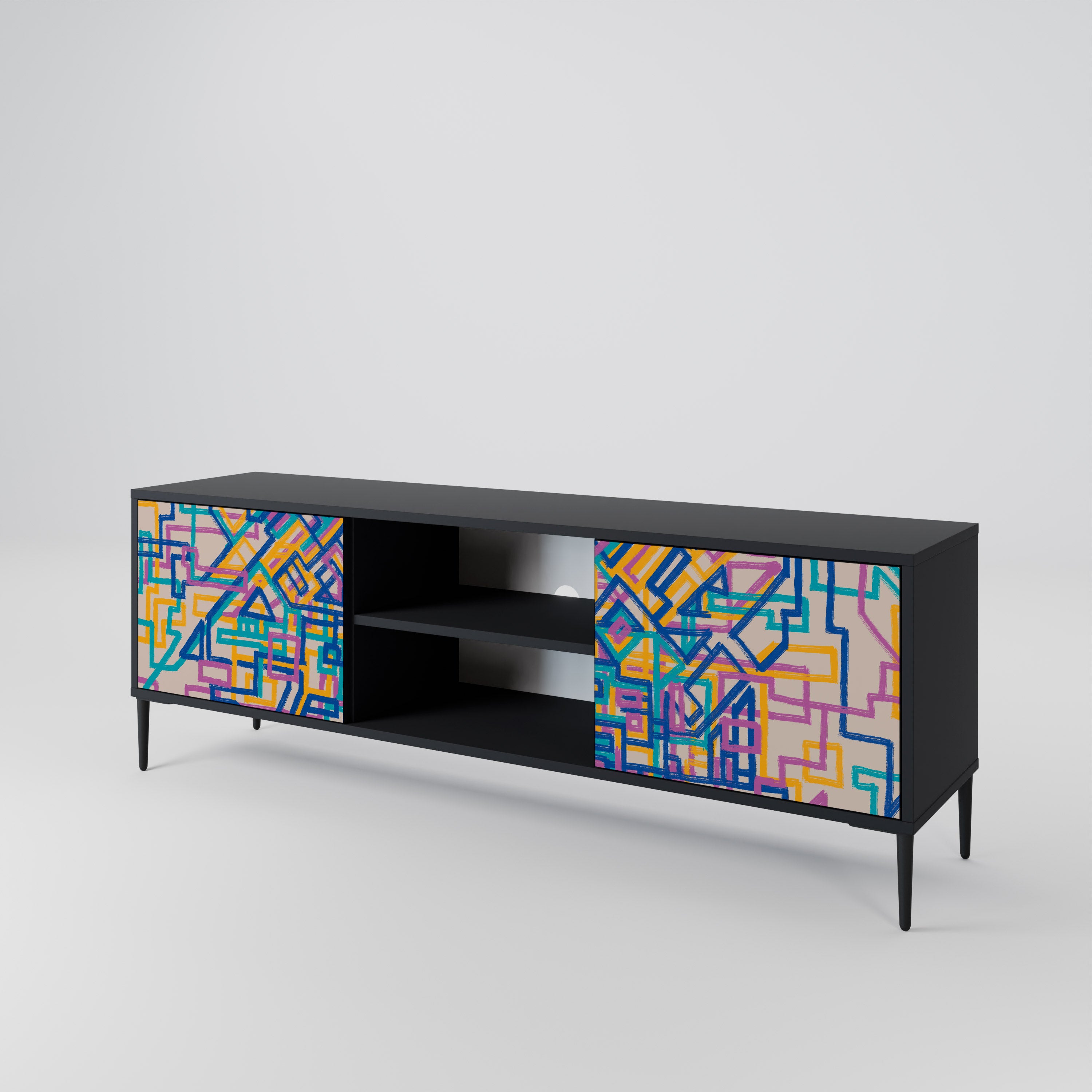 Mueble de TV de 2 puertas MEMORIES MAP en acabado negro
