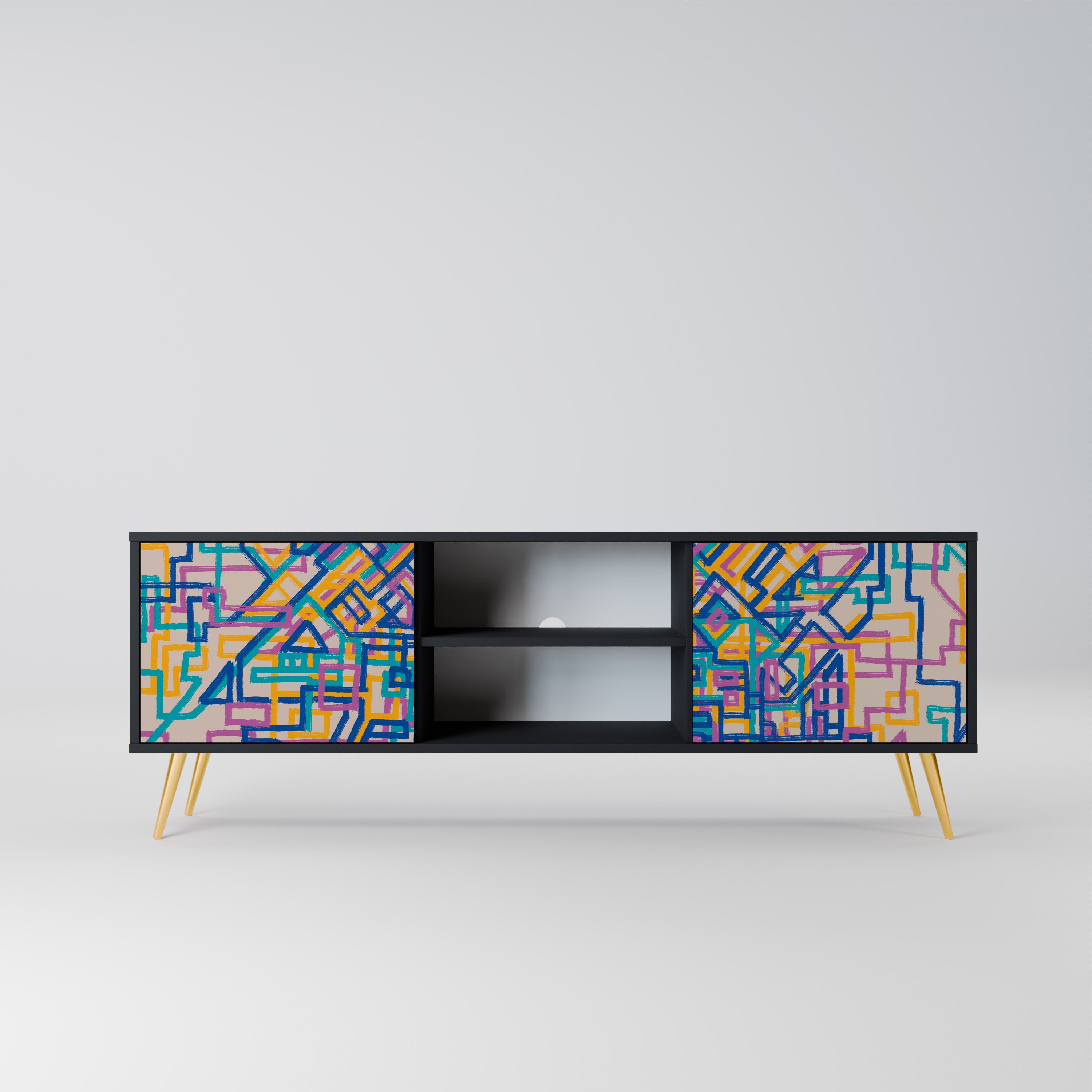 Mueble de TV de 2 puertas MEMORIES MAP en acabado negro