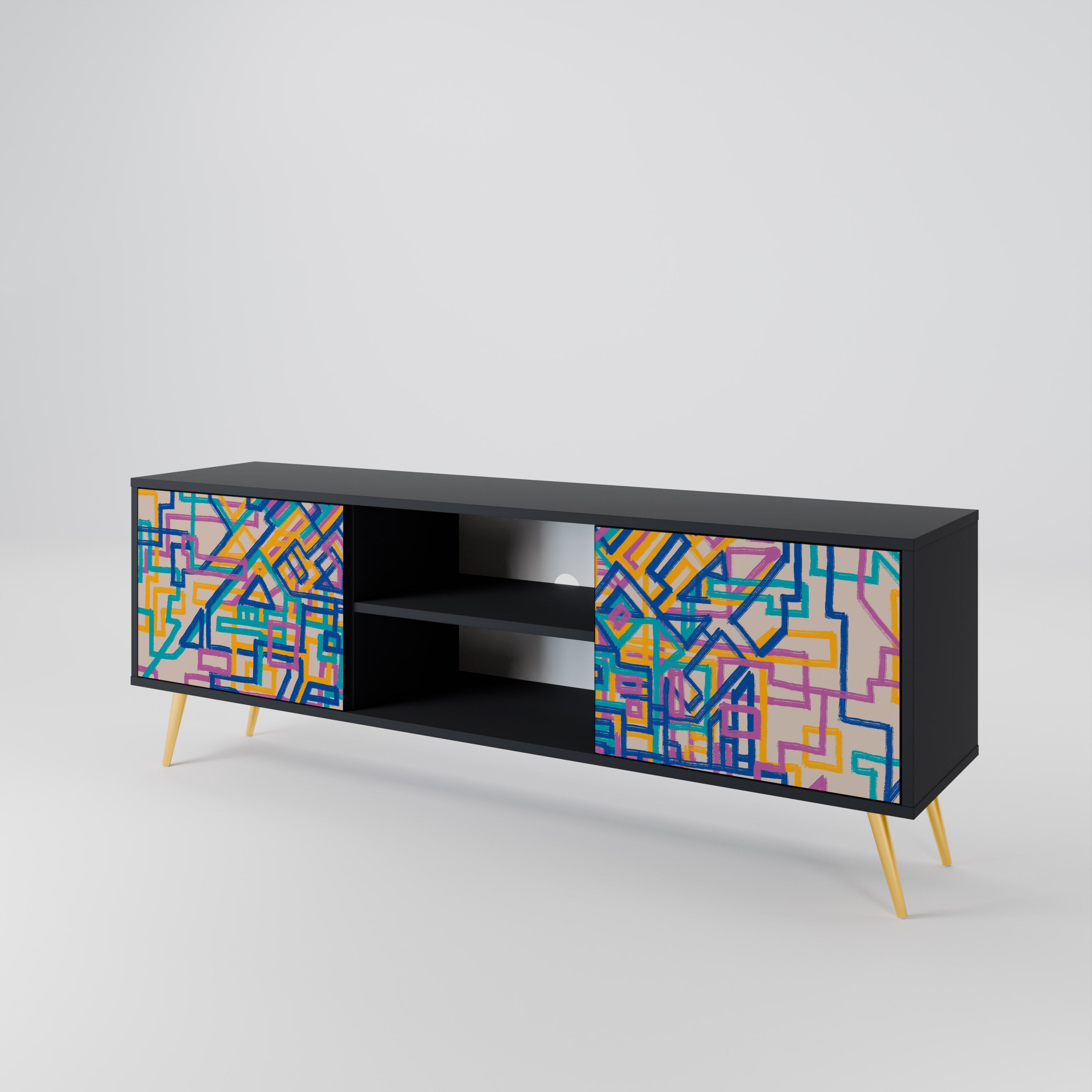 Mueble de TV de 2 puertas MEMORIES MAP en acabado negro