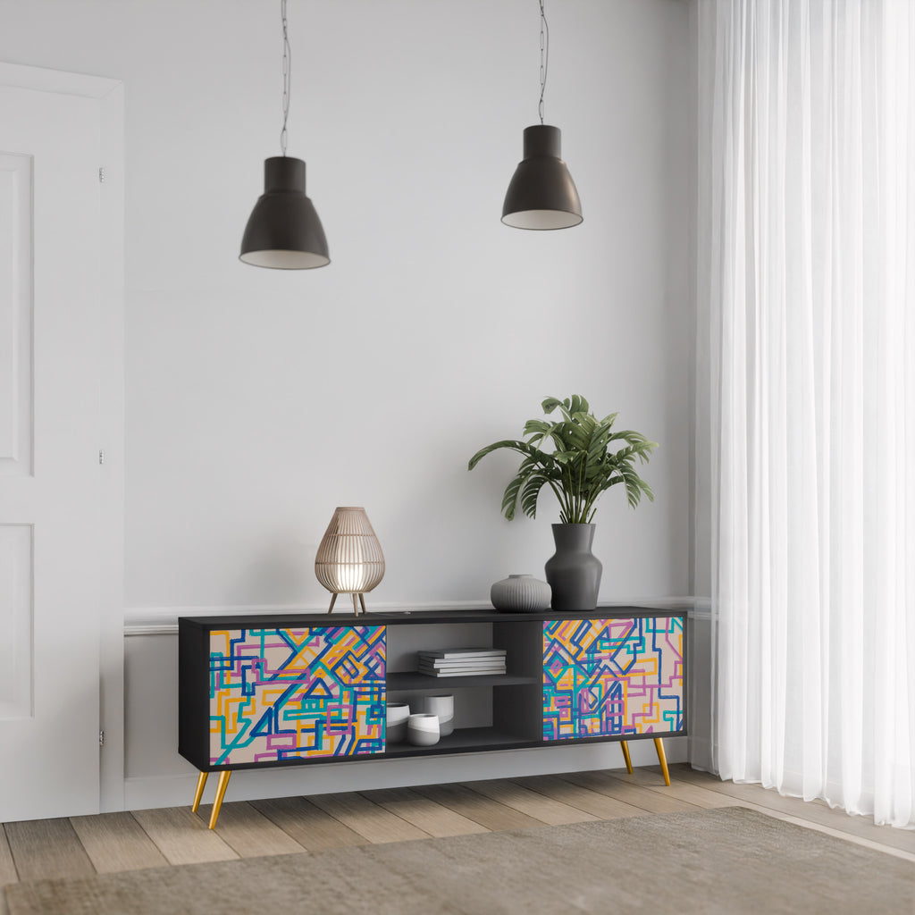 Mueble de TV de 2 puertas MEMORIES MAP en acabado negro