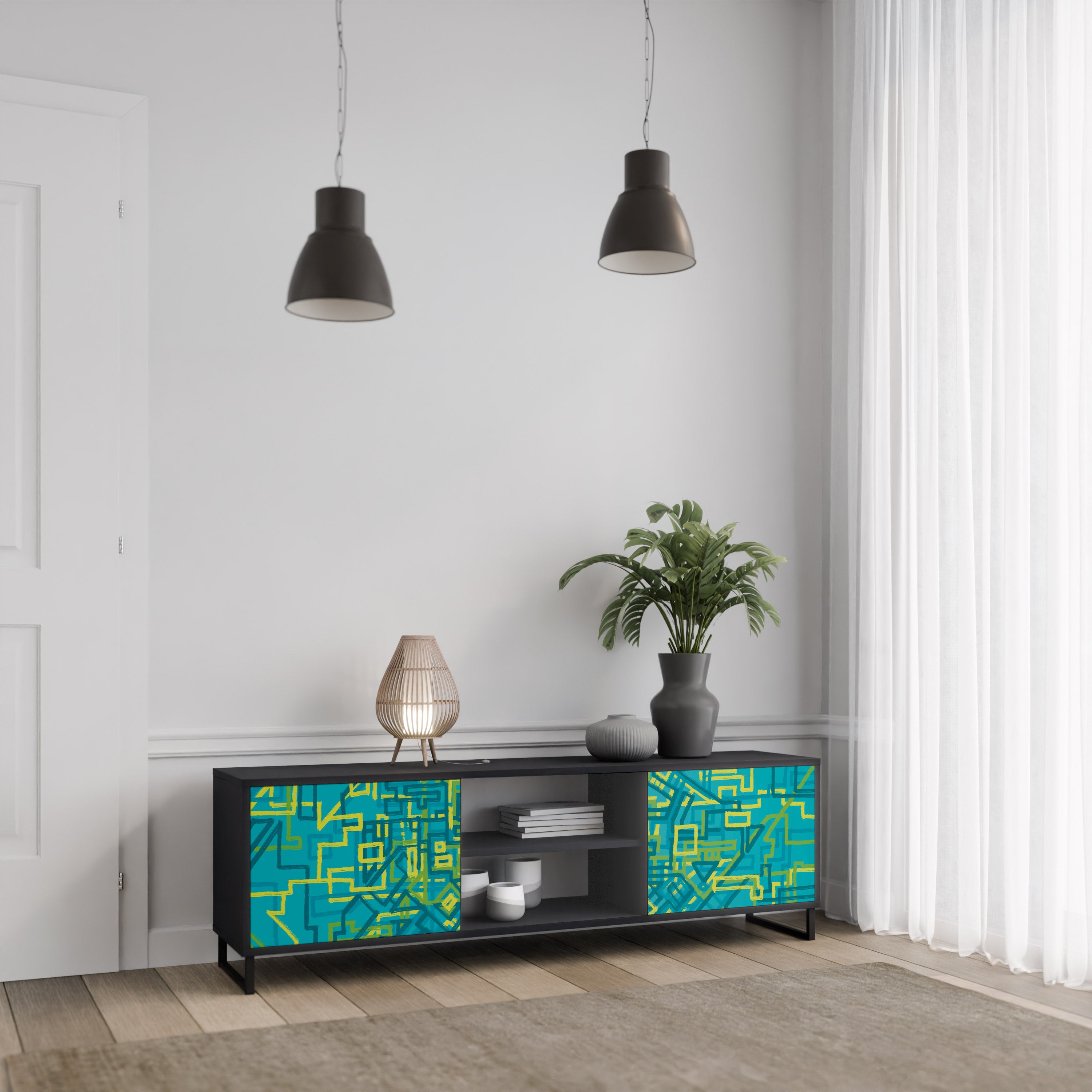 Mueble de TV de 2 puertas con acabado negro NOSTALGIC MEMORIES