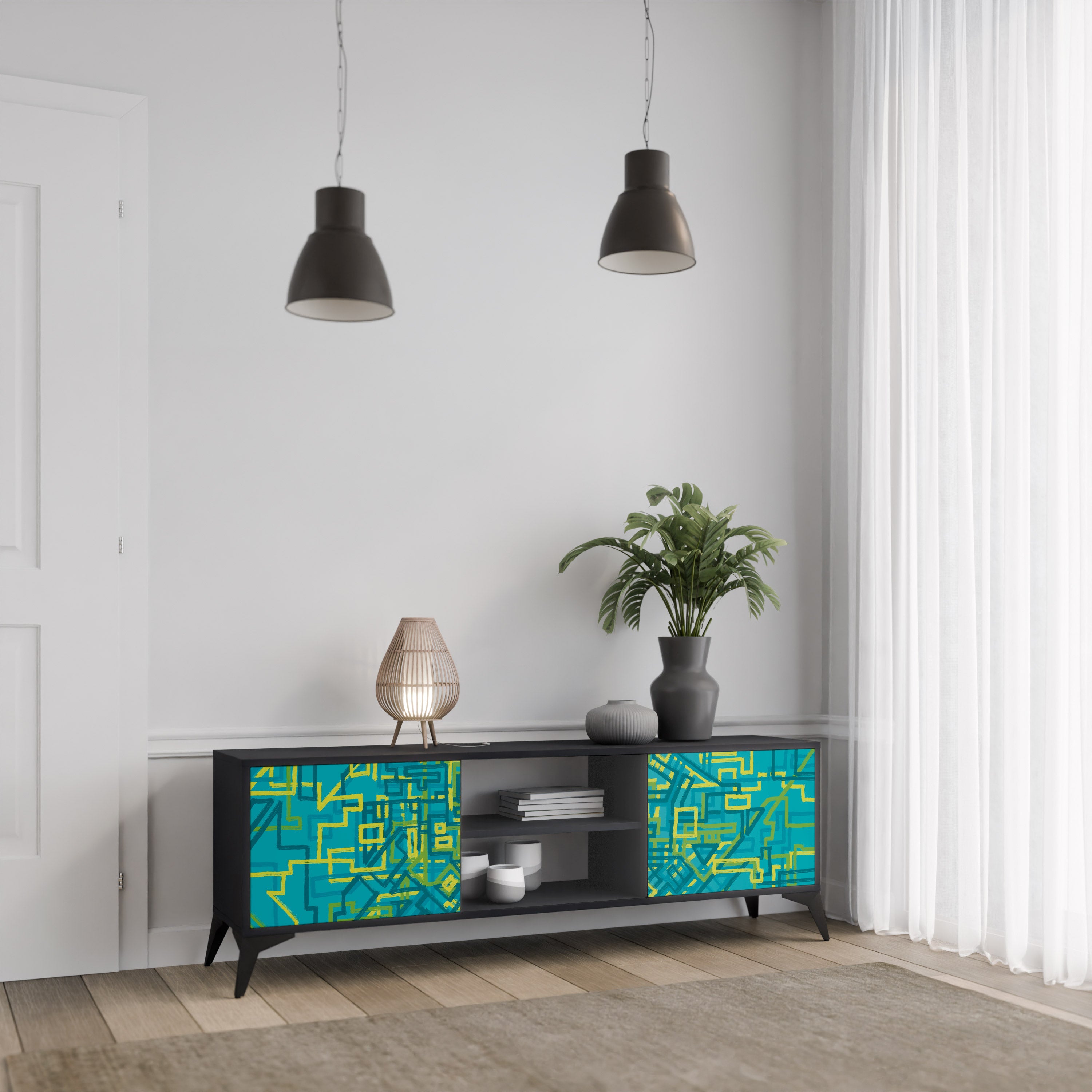 Mueble de TV de 2 puertas con acabado negro NOSTALGIC MEMORIES
