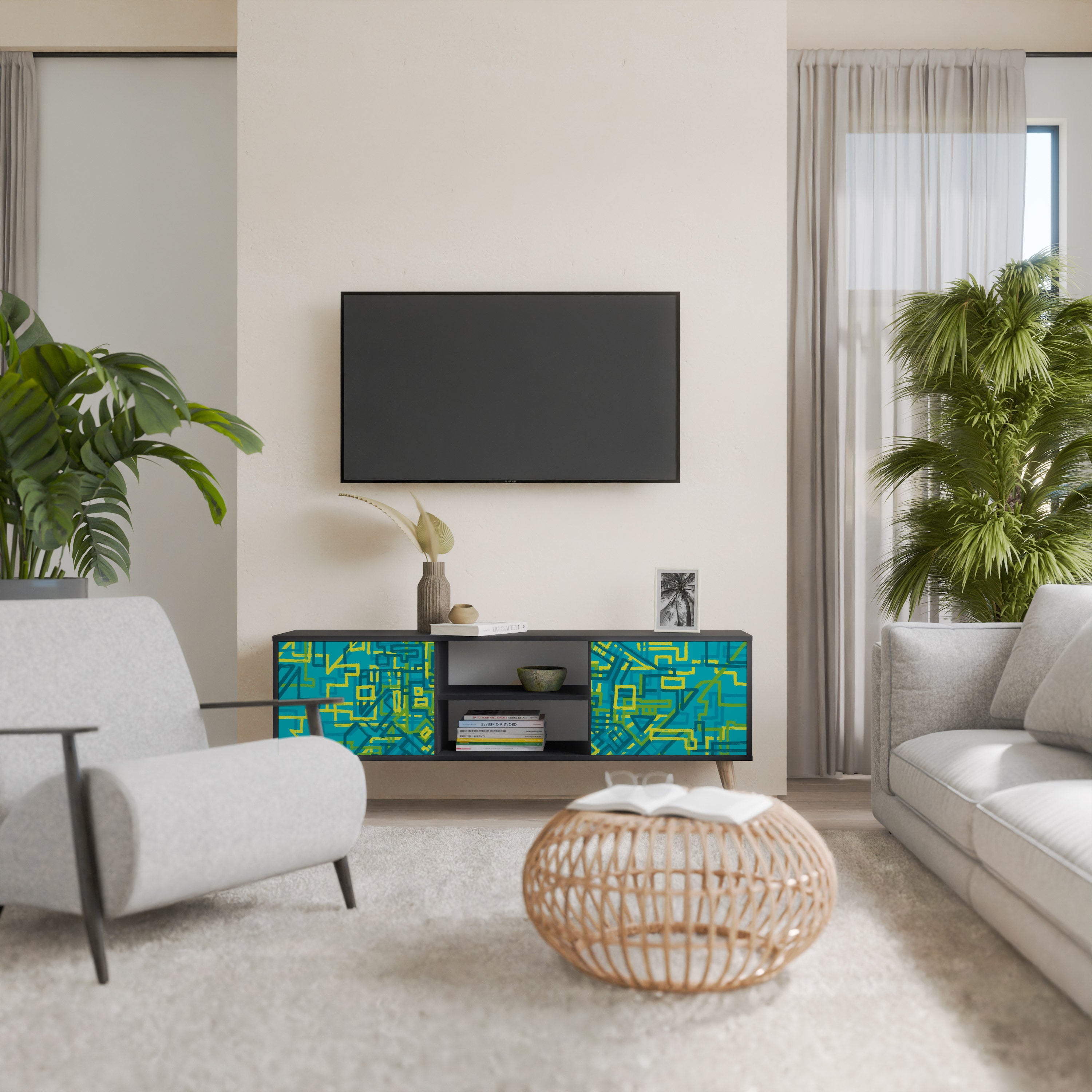 Mueble de TV de 2 puertas con acabado negro NOSTALGIC MEMORIES