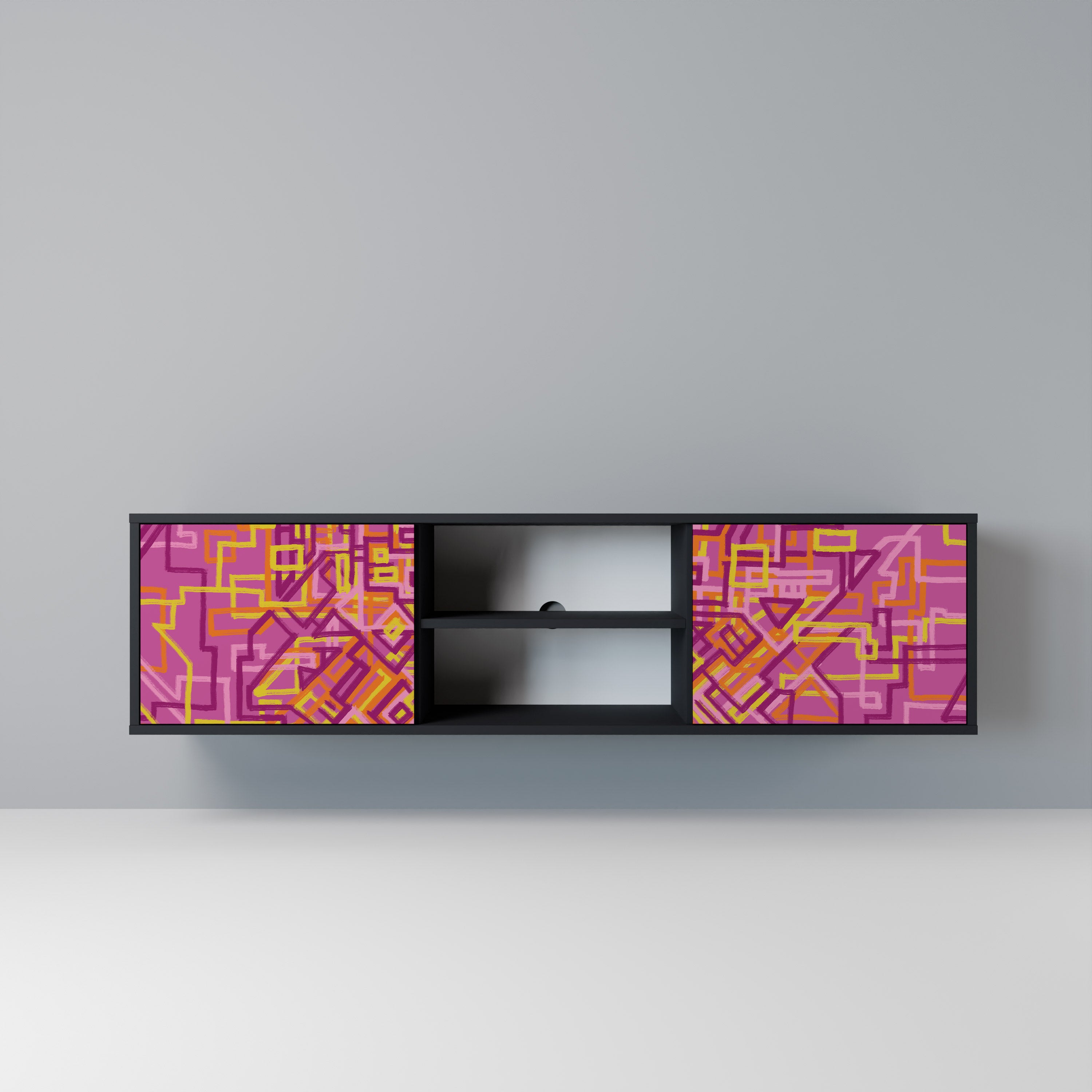 Mueble de TV LOVELY MEMORIES de 2 puertas con acabado negro