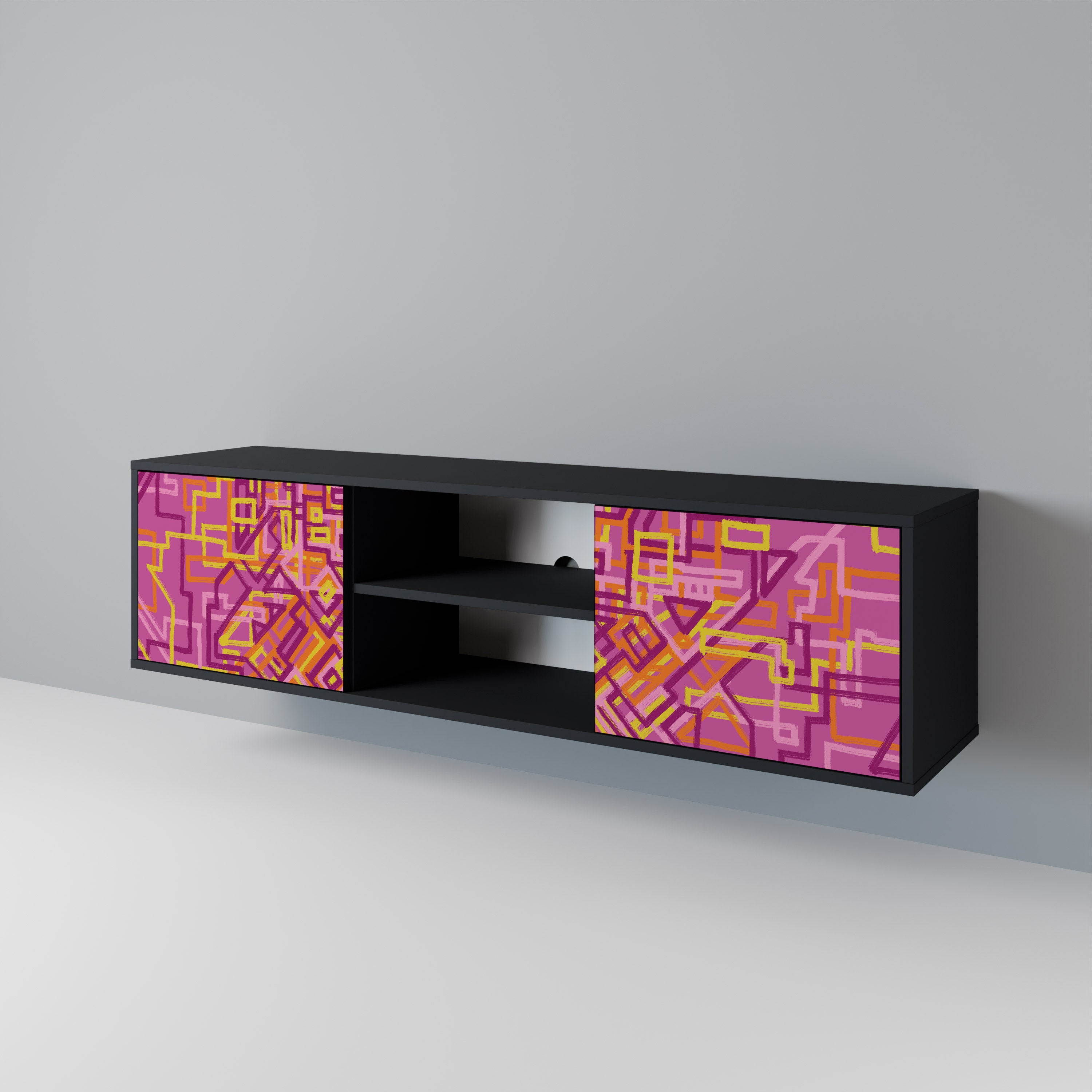 Mueble de TV LOVELY MEMORIES de 2 puertas con acabado negro
