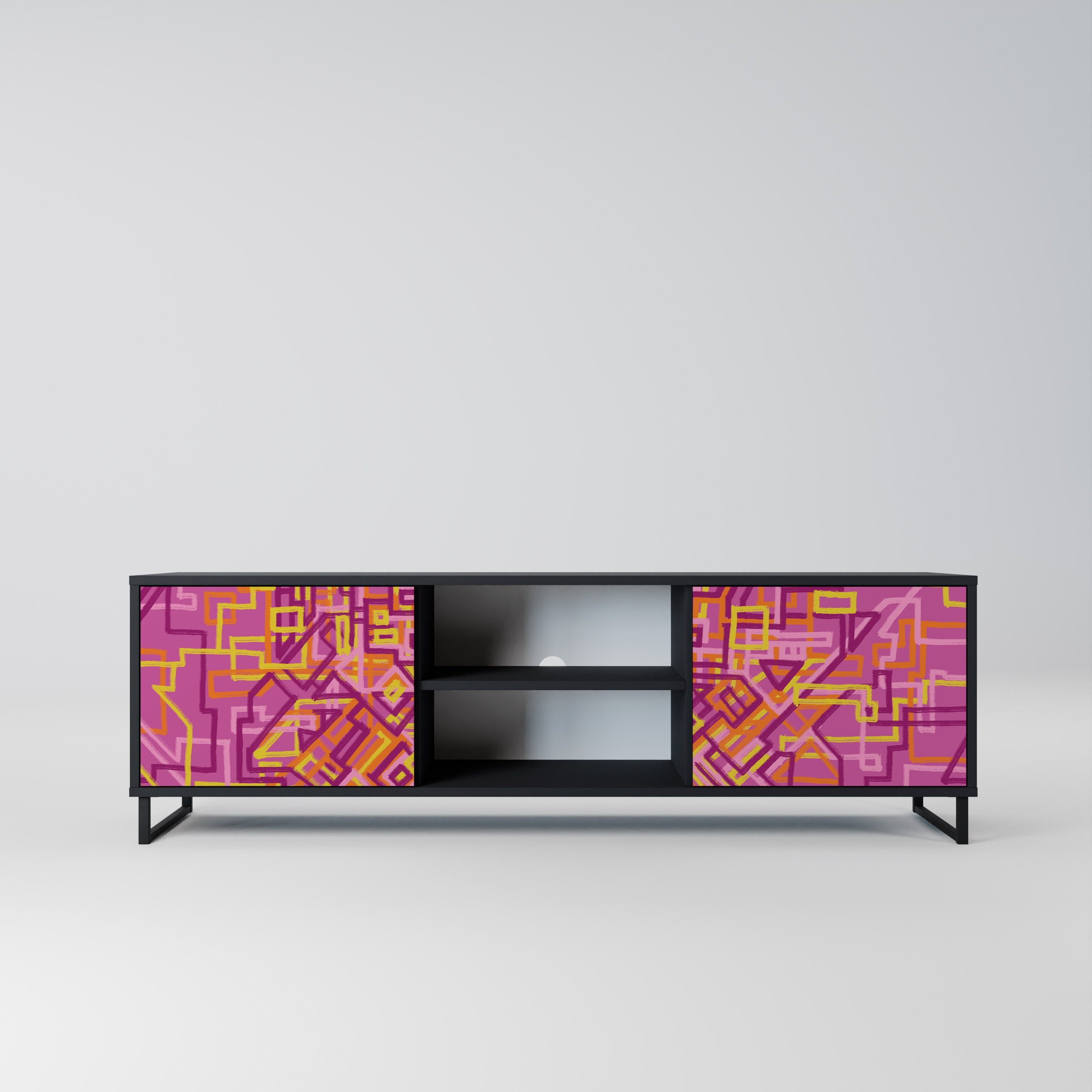 Mueble de TV LOVELY MEMORIES de 2 puertas con acabado negro