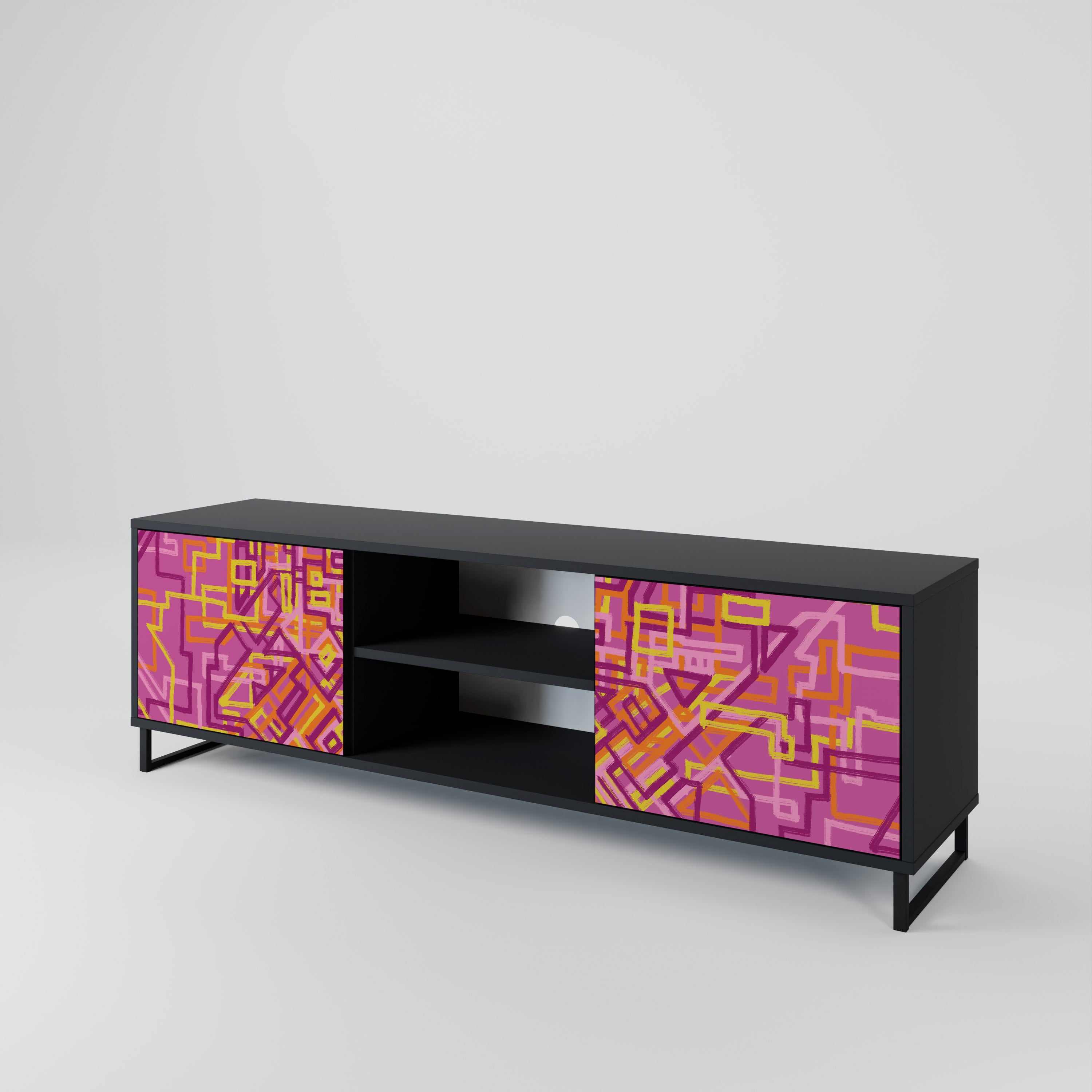 Mueble de TV LOVELY MEMORIES de 2 puertas con acabado negro