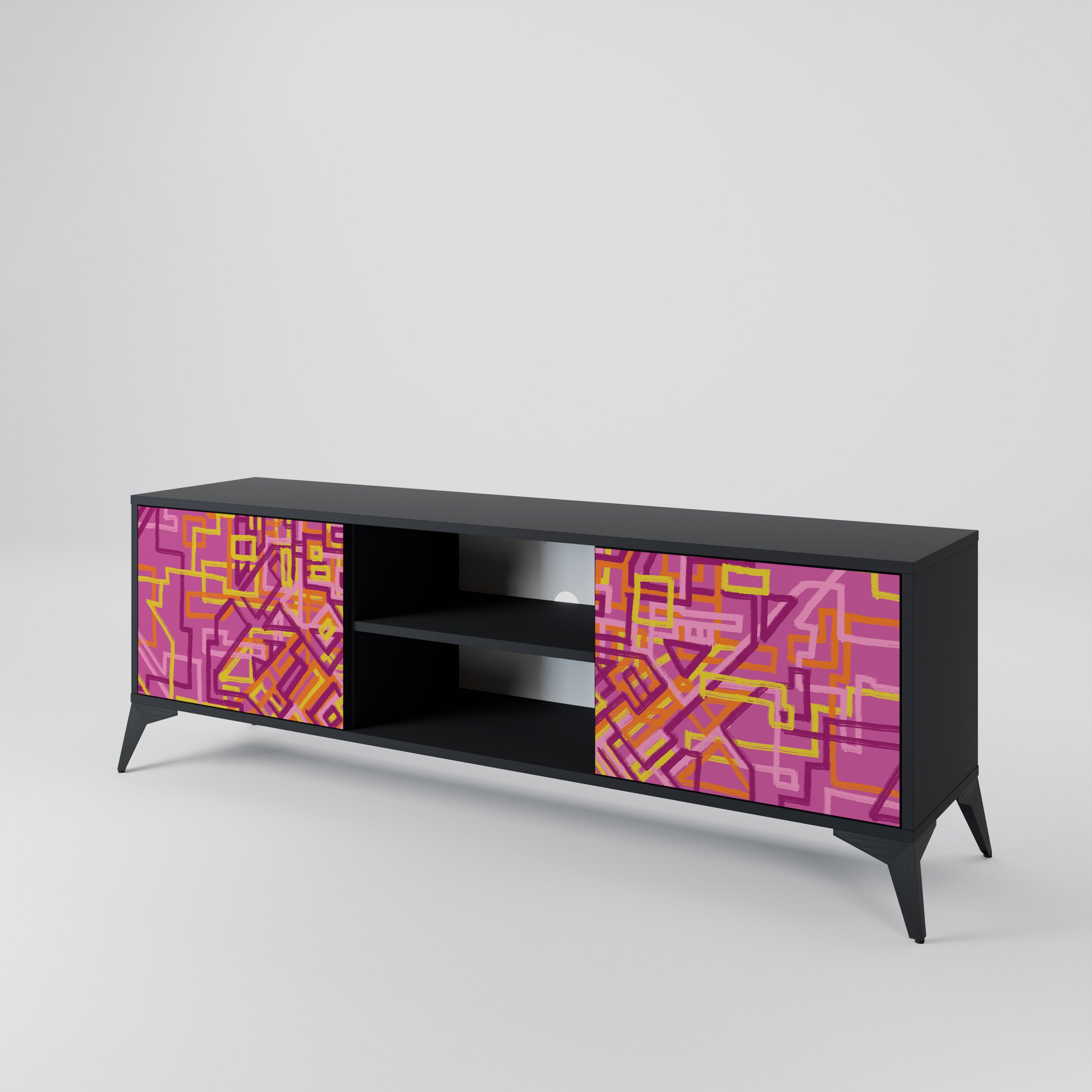 Mueble de TV LOVELY MEMORIES de 2 puertas con acabado negro